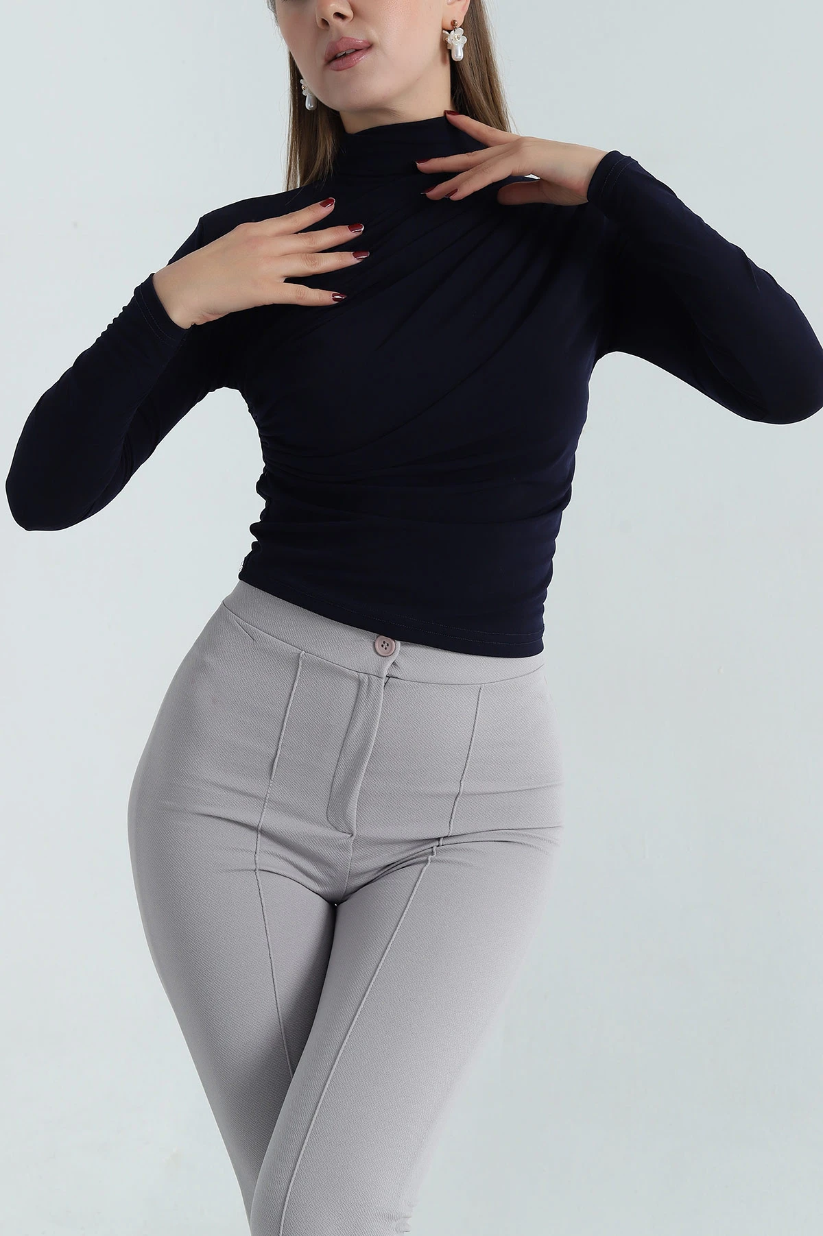 Lacivert Büzgülü Sandy Kadın Bluz 397575