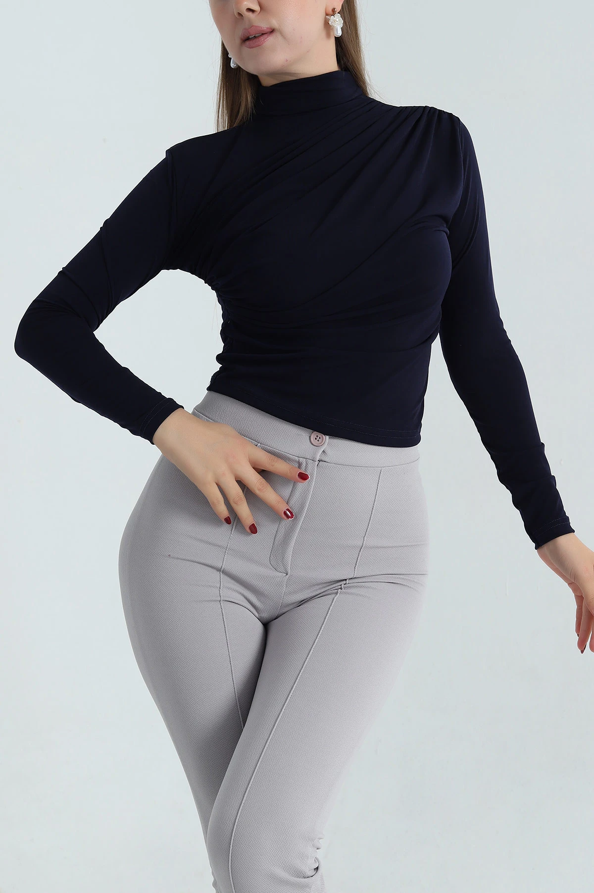Lacivert Büzgülü Sandy Kadın Bluz 397575