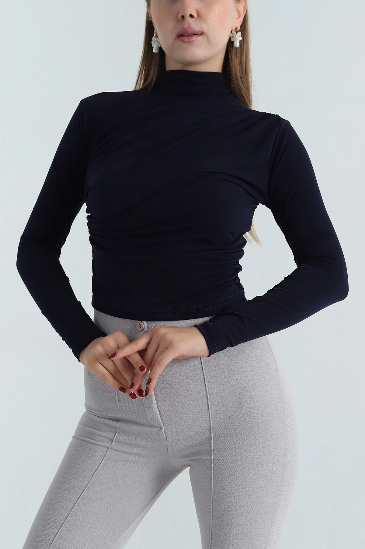 Lacivert Büzgülü Sandy Kadın Bluz 397575