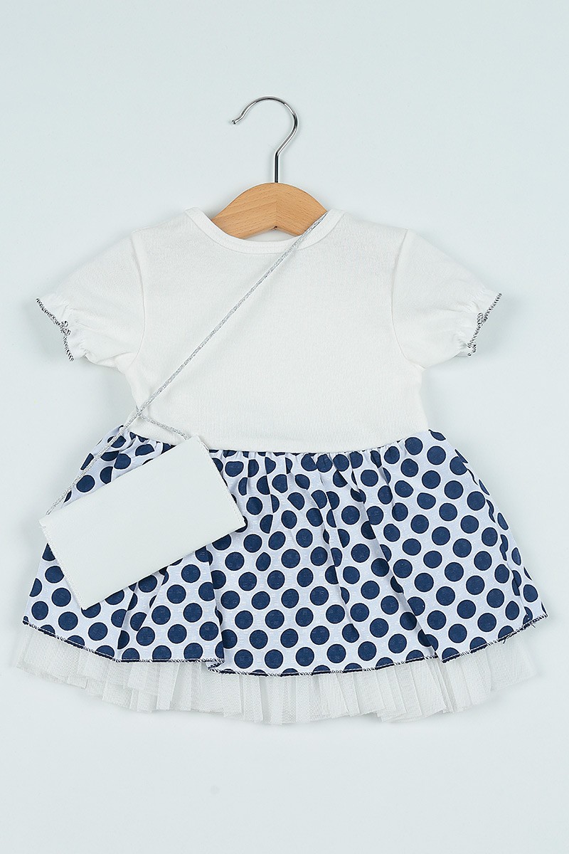 (0-3Yaş)Lacivert Çantalı Pul İşlemeli Kız Çocuk Elbise 101170