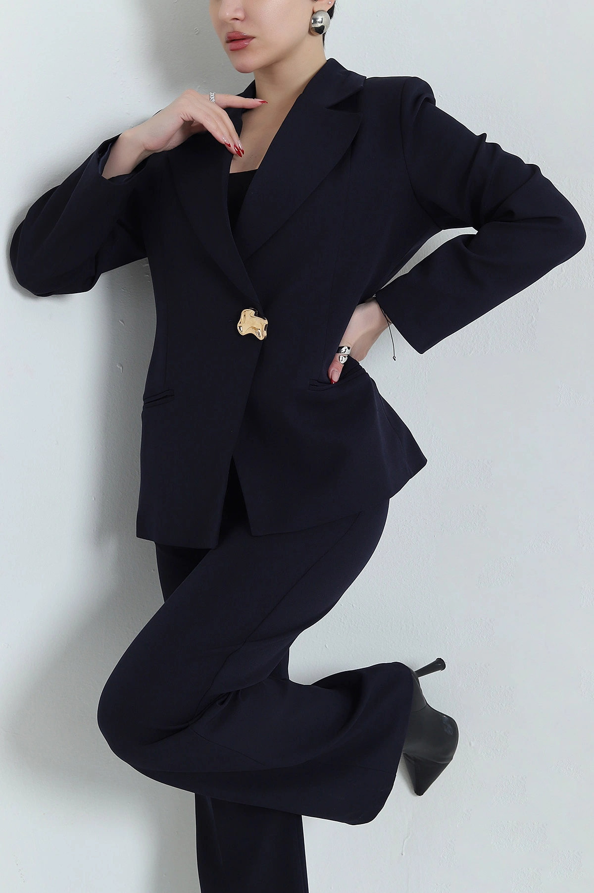 Lacivert Ceket Pantolon Atlas Kadın İkili Takım 437740