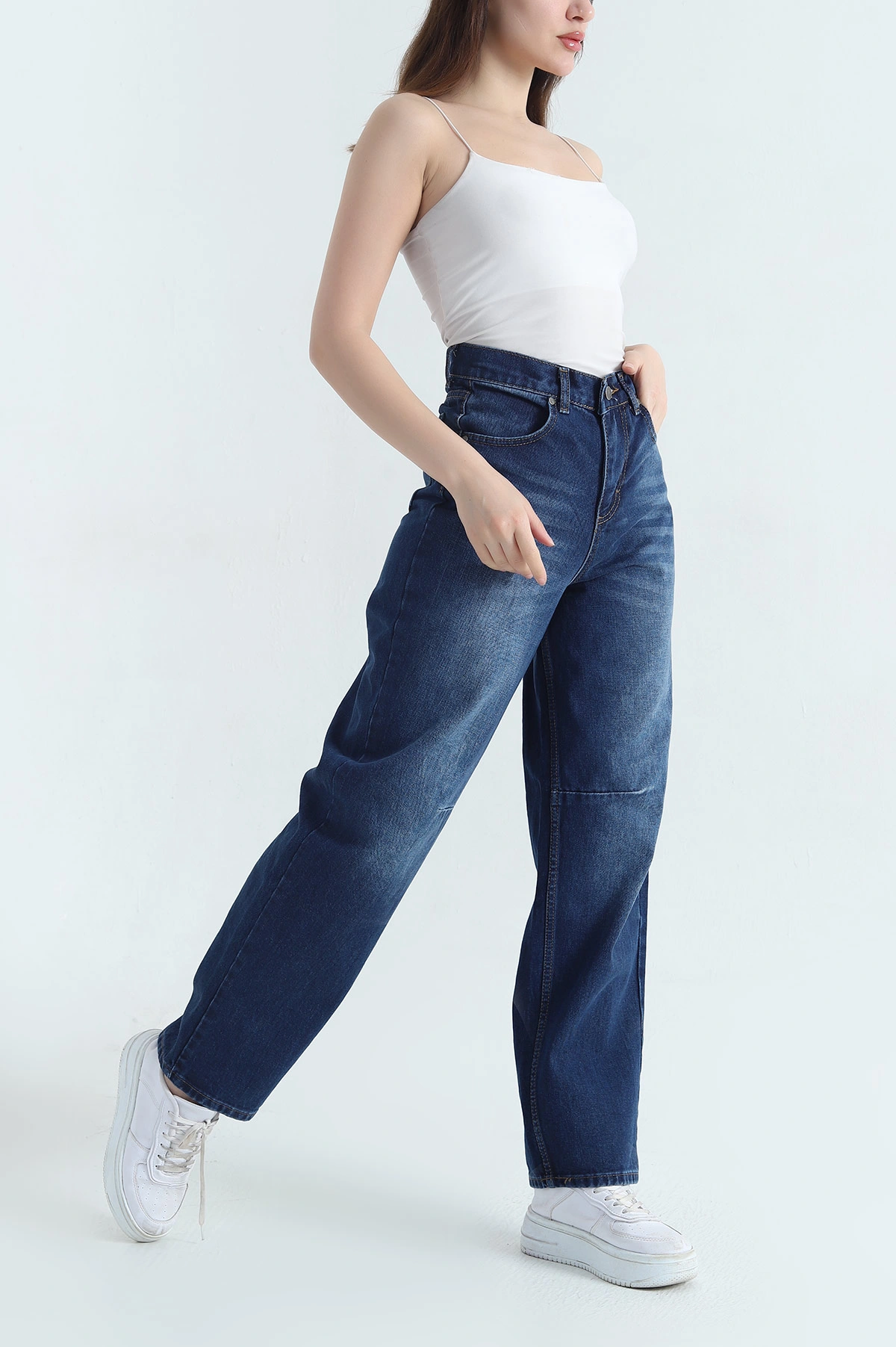 Lacivert Cepli Baggy Kadın Kot Pantolon 345623