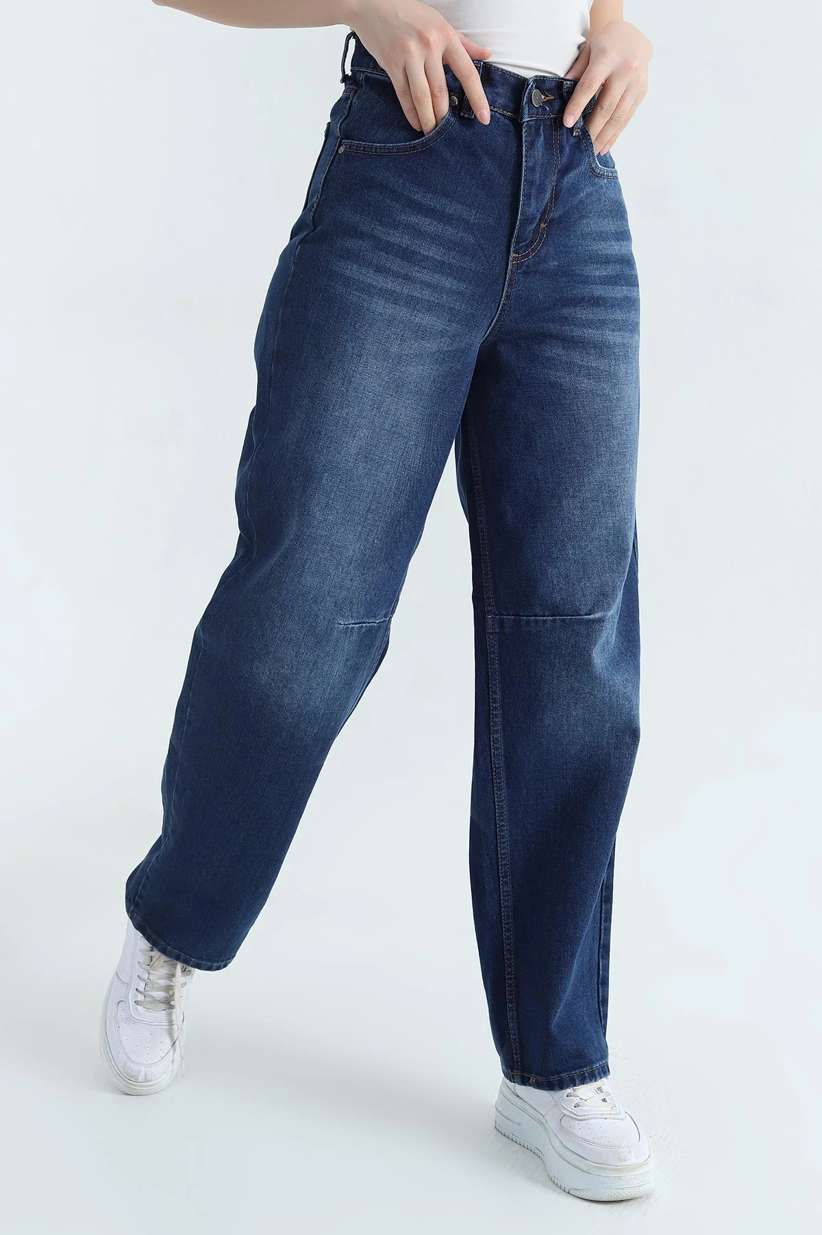 Lacivert Cepli Baggy Kadın Kot Pantolon 345623