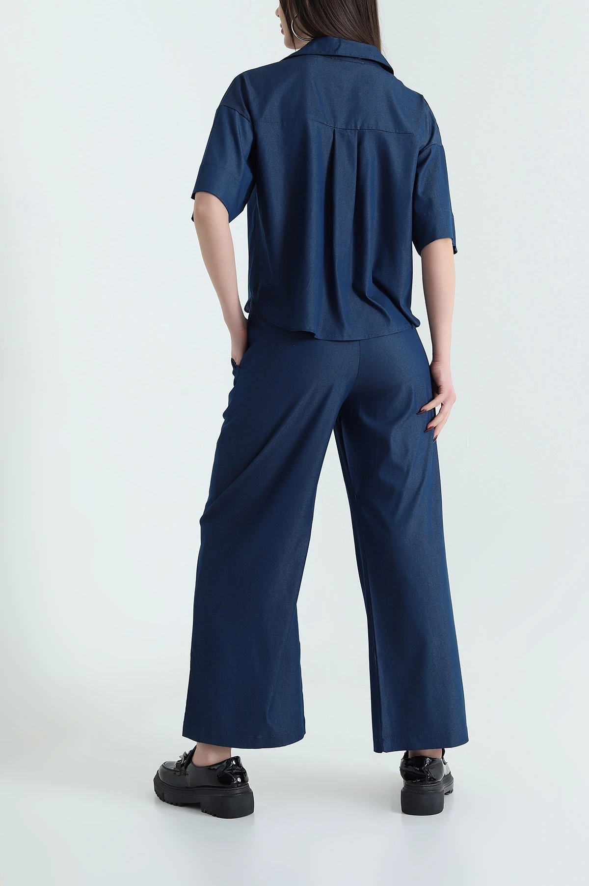 Lacivert Cepli Bel Lastikli Denim Kadın İkili Takım 430120