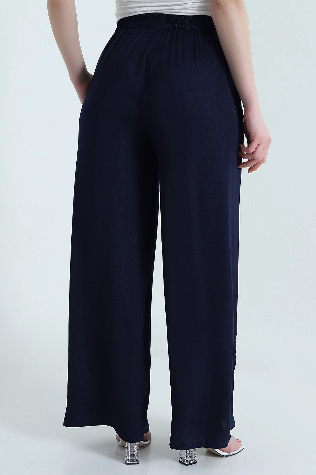 Lacivert Cepli Bel Lastikli Tencel Kadın Pantolon 446678