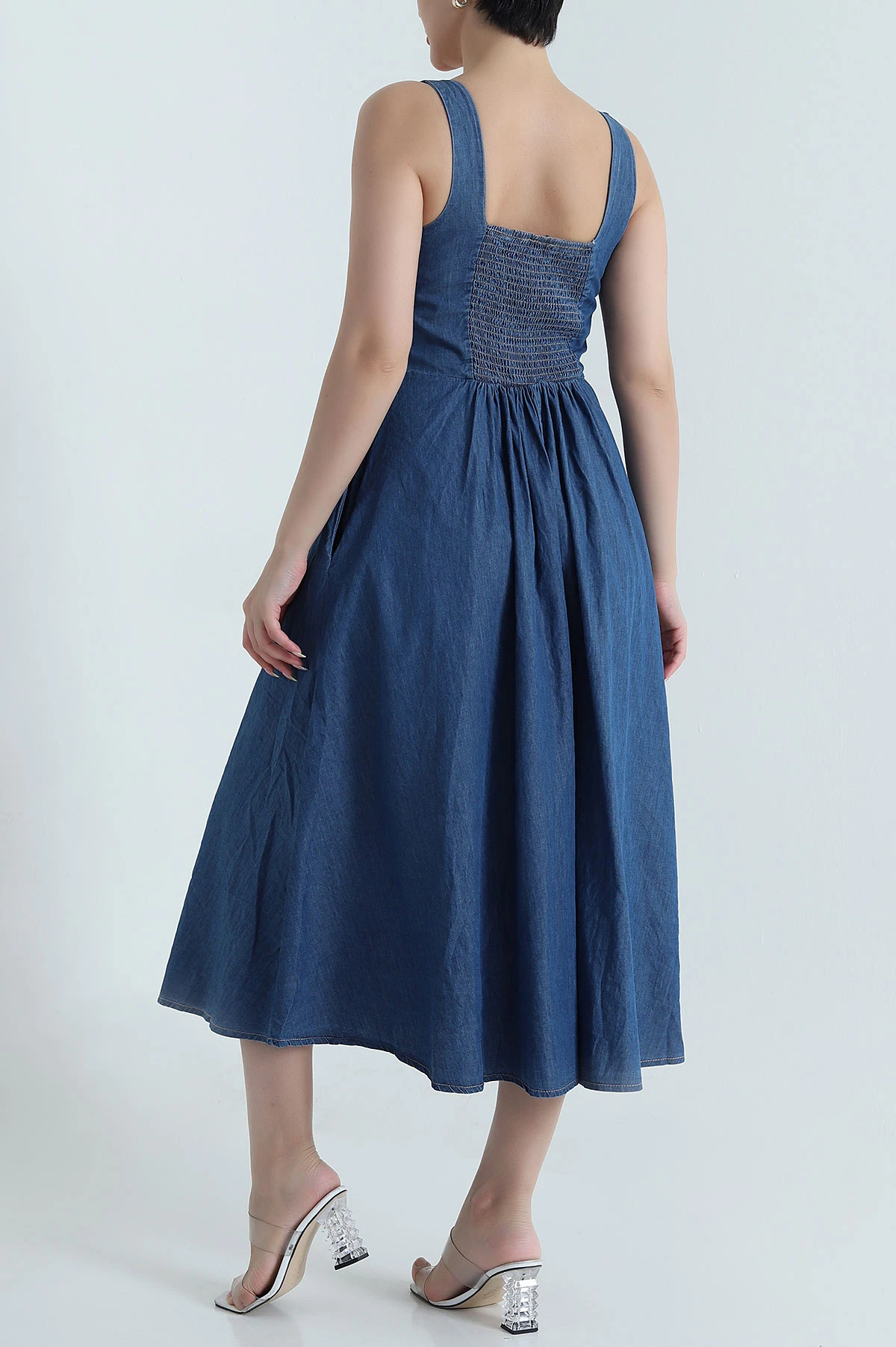 Lacivert Cepli Fermuarlı Gipeli Denim Kadın Elbise 470865