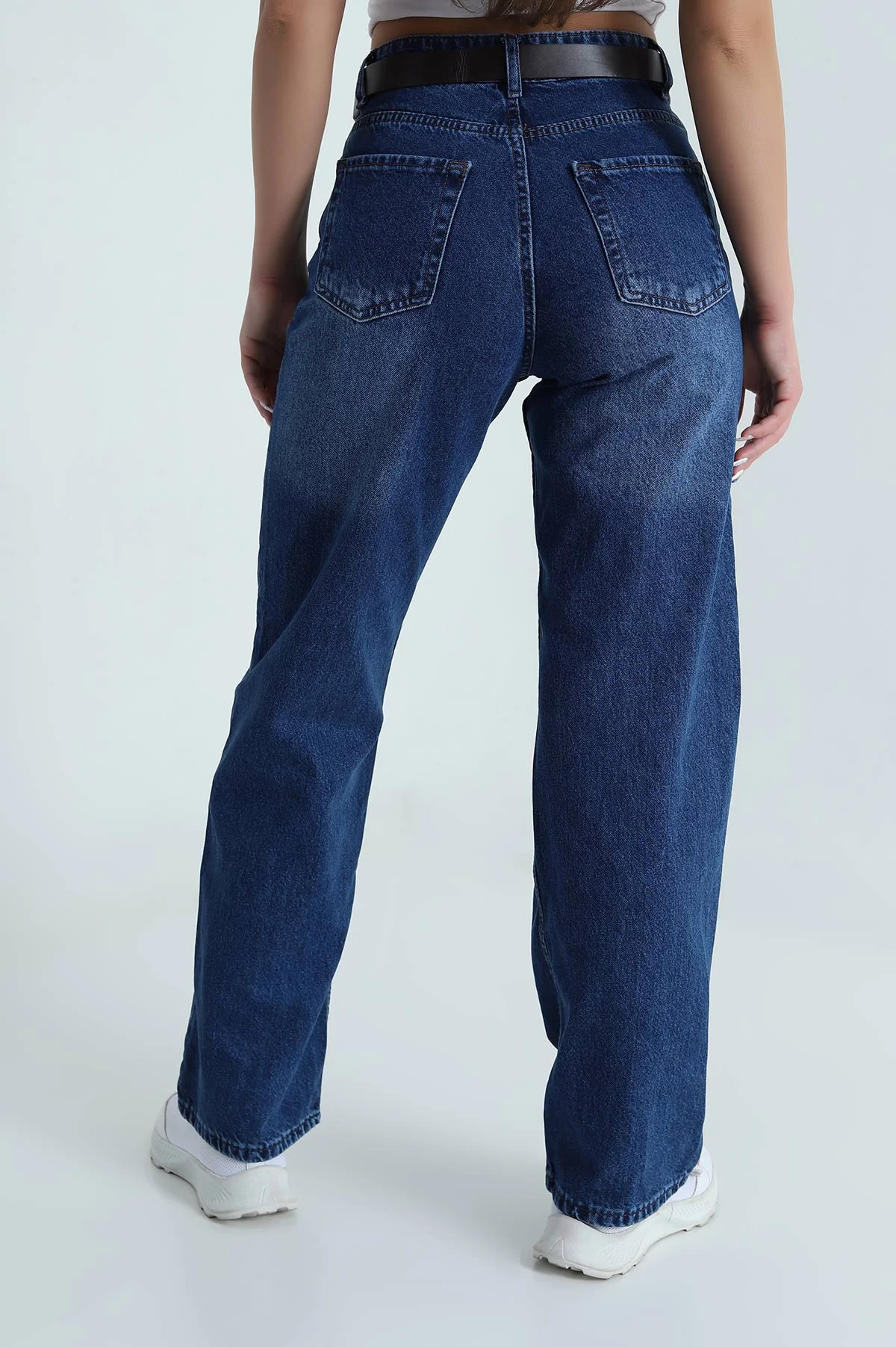 Lacivert Cepli Kemerli Kadın Kot Pantolon 481459