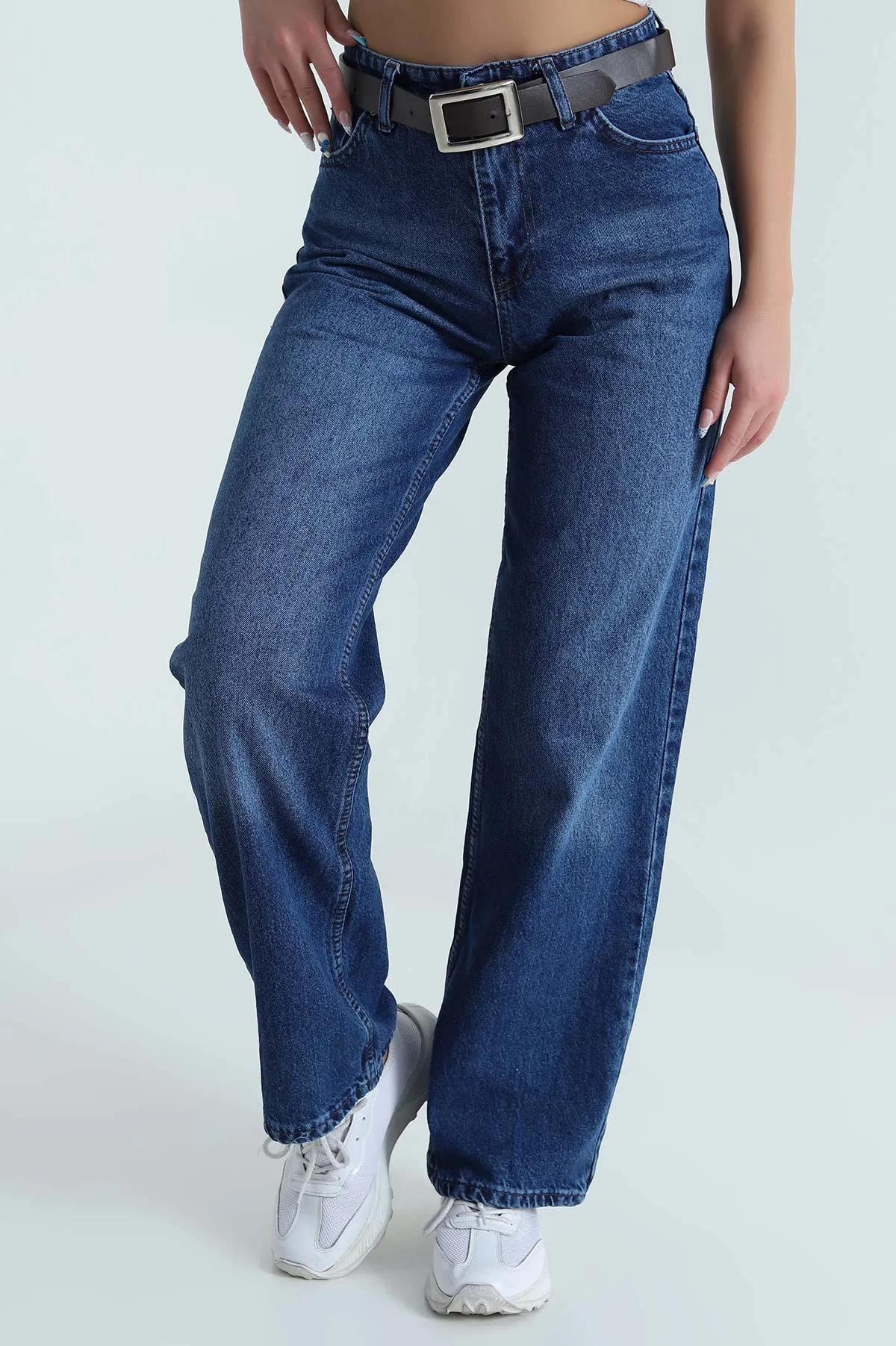 Lacivert Cepli Kemerli Kadın Kot Pantolon 481459