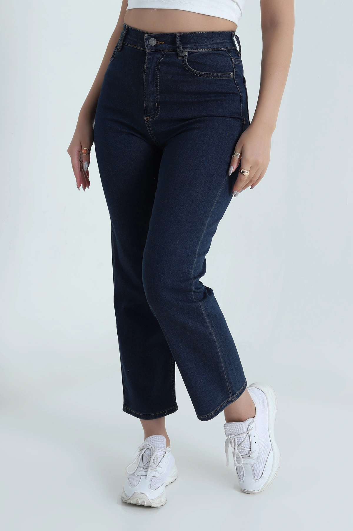 Lacivert Cepli Likralı Boyfit Kadın Kot Pantolon 482575