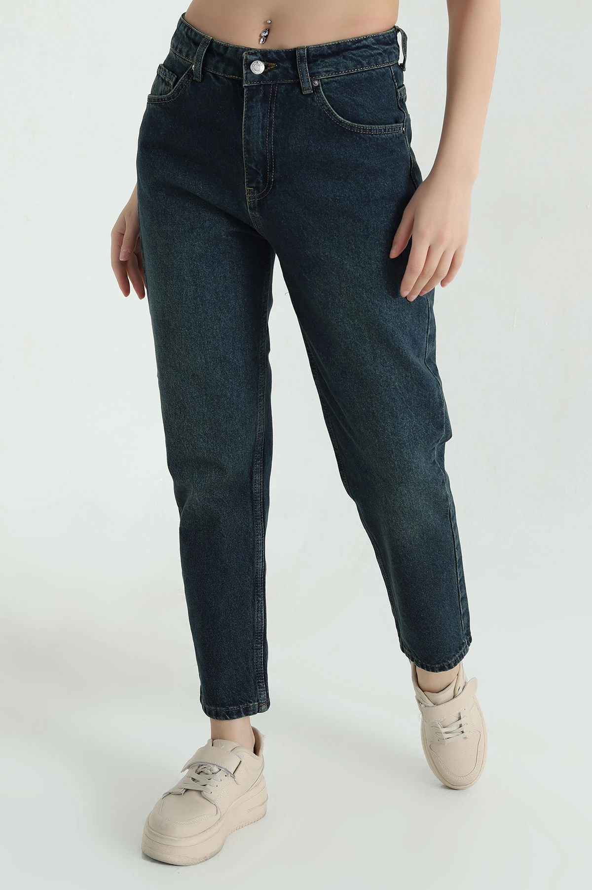 Lacivert Cepli Mom Kadın Kot Pantolon 351748
