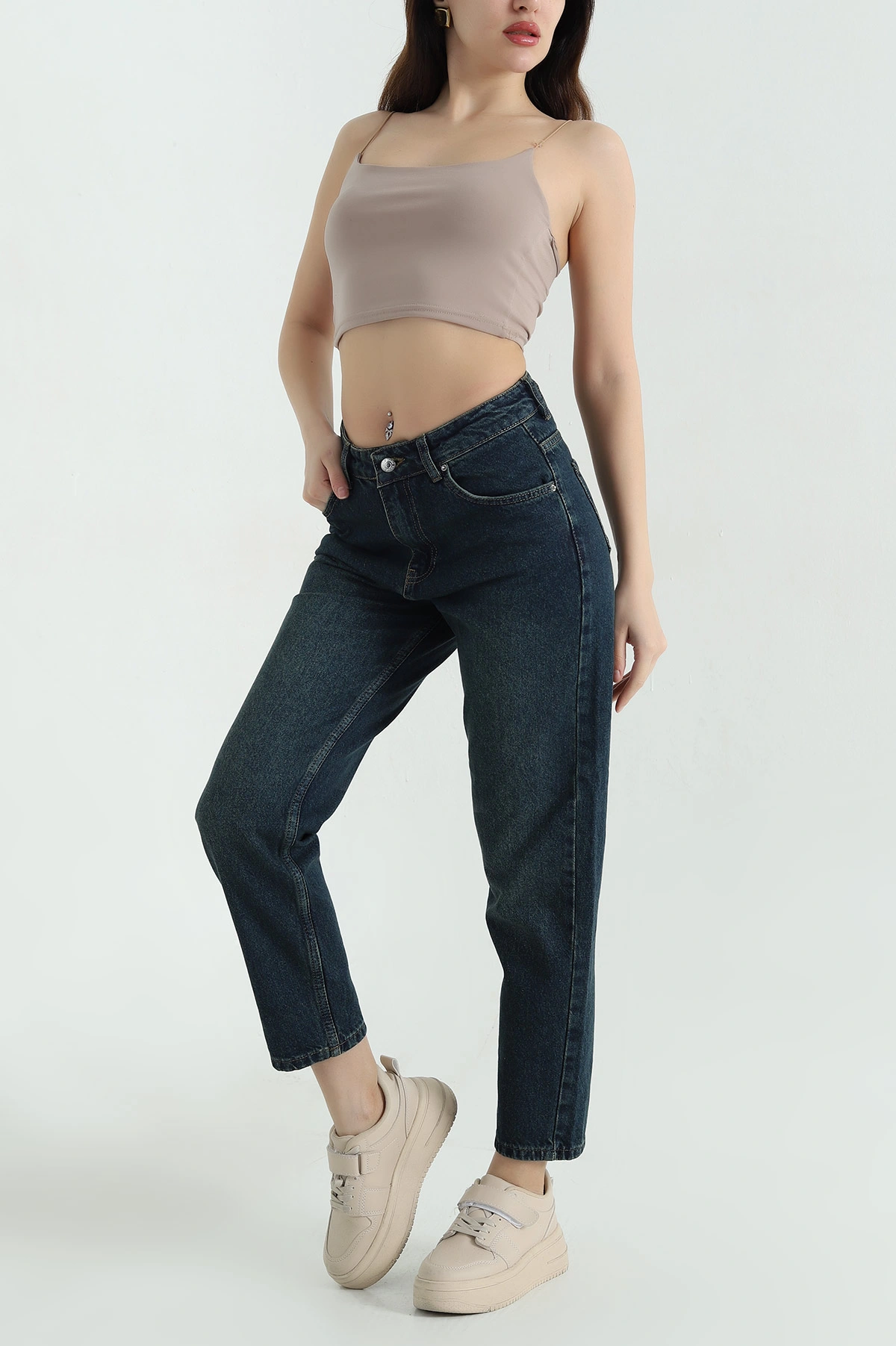 Lacivert Cepli Mom Kadın Kot Pantolon 351748