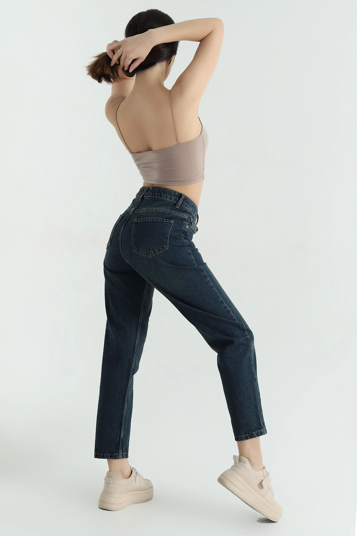 Lacivert Cepli Mom Kadın Kot Pantolon 351748
