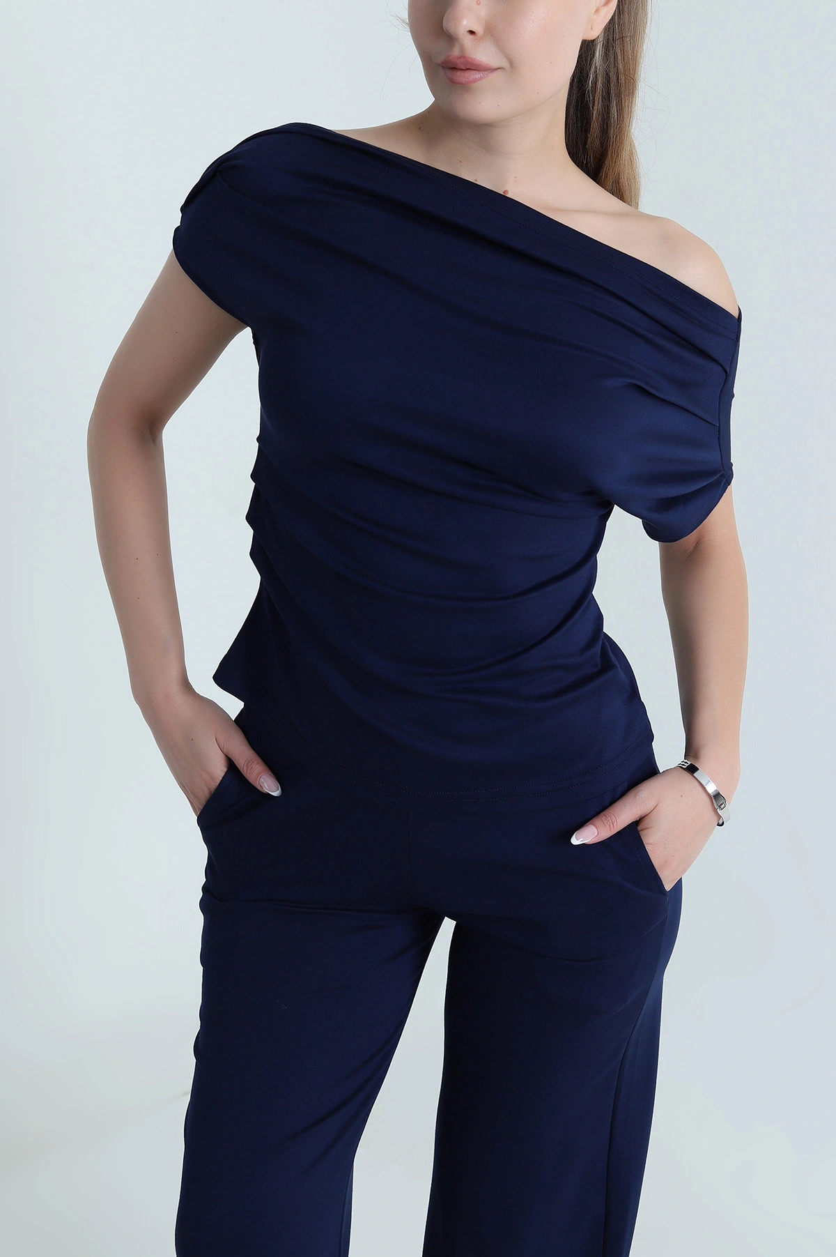 Lacivert Cepli Pileli Modal Kadın İkili Takım 484447