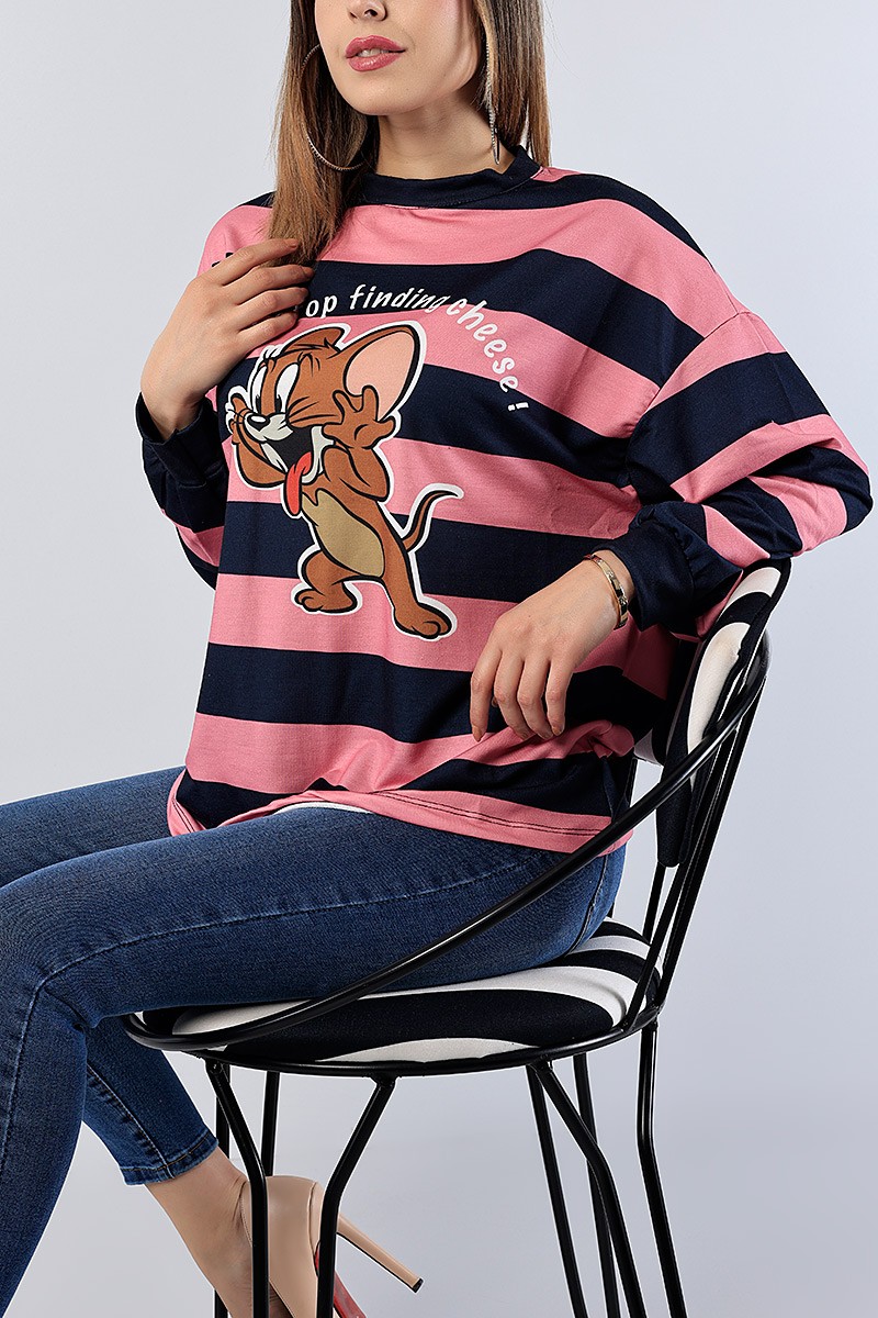 Lacivert Çizgili Baskılı Sweat Tunik 80474
