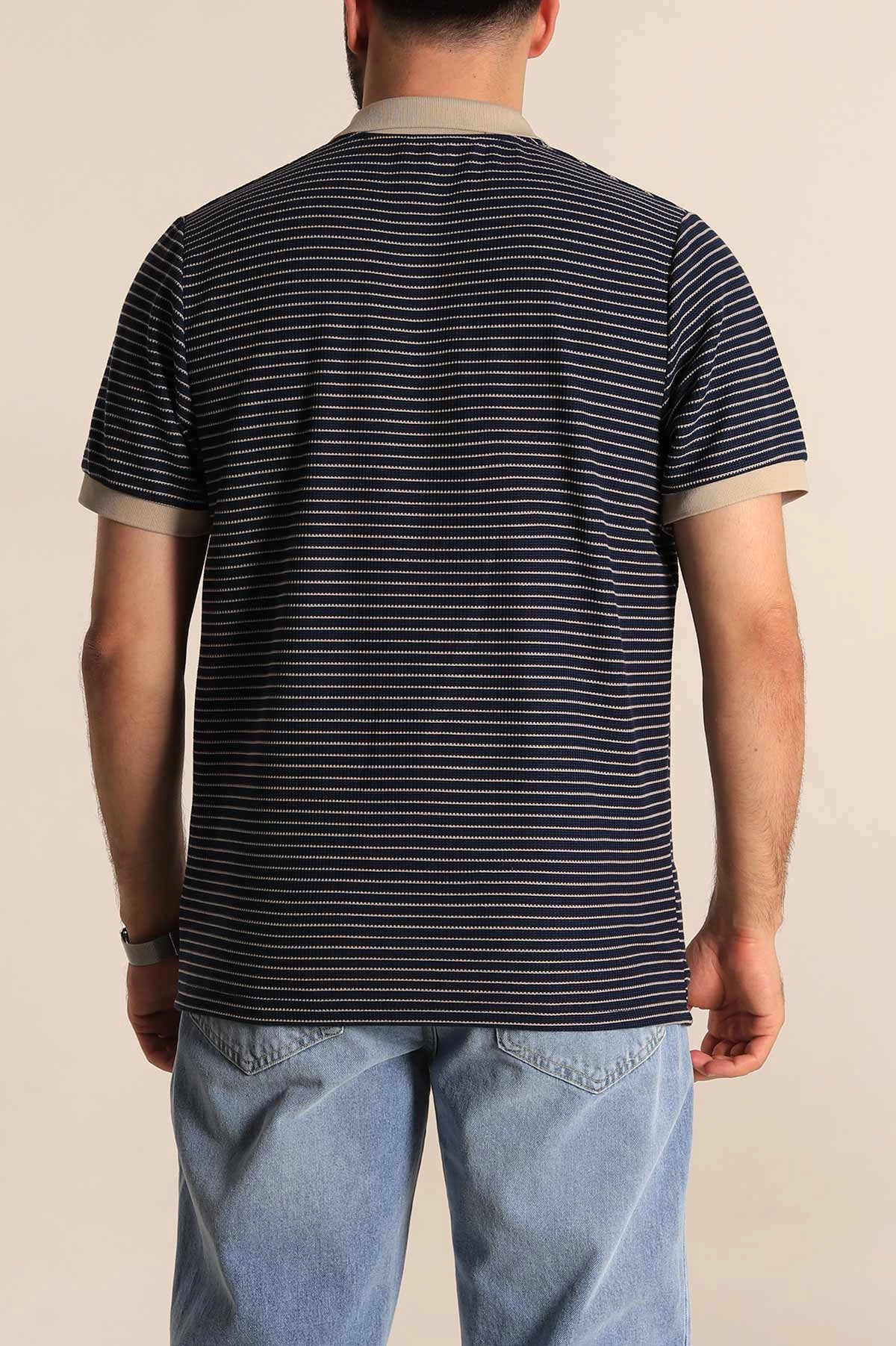 Lacivert Çizgili Regular Fit Polo Yaka Erkek Tişört 277108