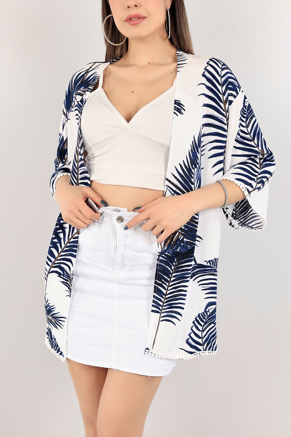 Lacivert Dantel Tasarım Dokuma Kimono 111768
