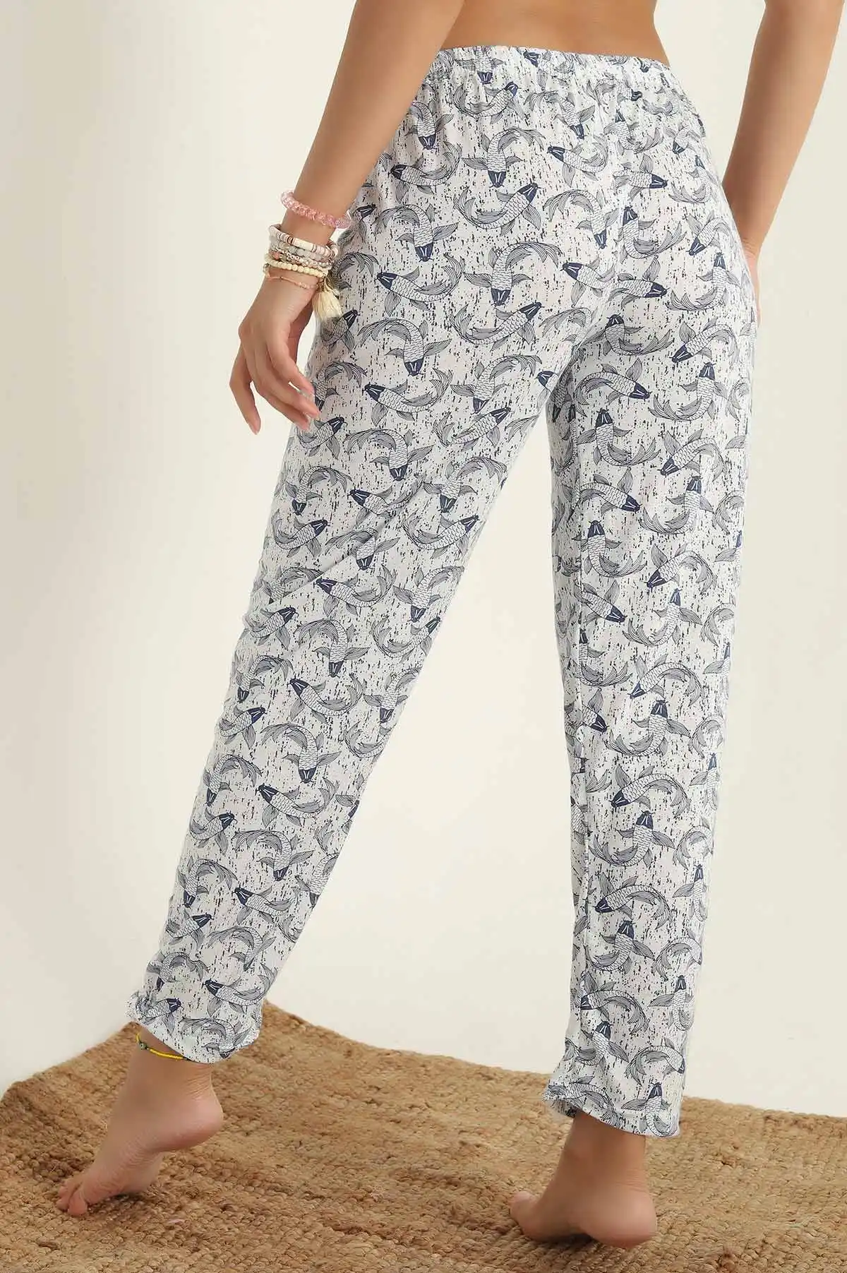 Lacivert Desenli Beli Lastikli Pijama Altı 290464