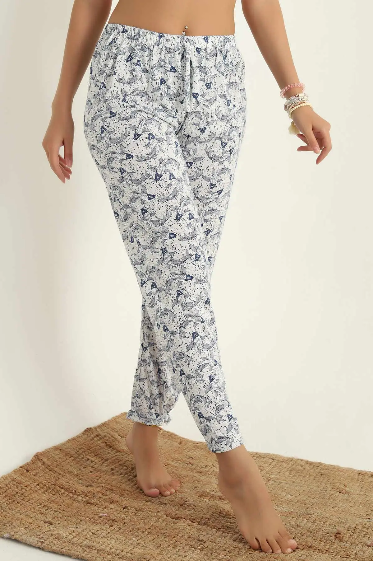 Lacivert Desenli Beli Lastikli Pijama Altı 290464