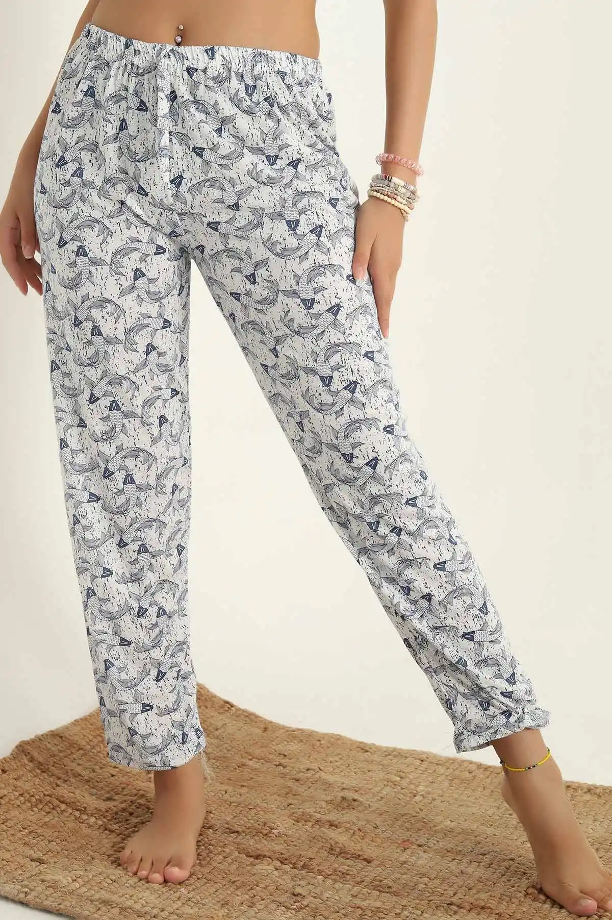 Lacivert Desenli Beli Lastikli Pijama Altı 290464
