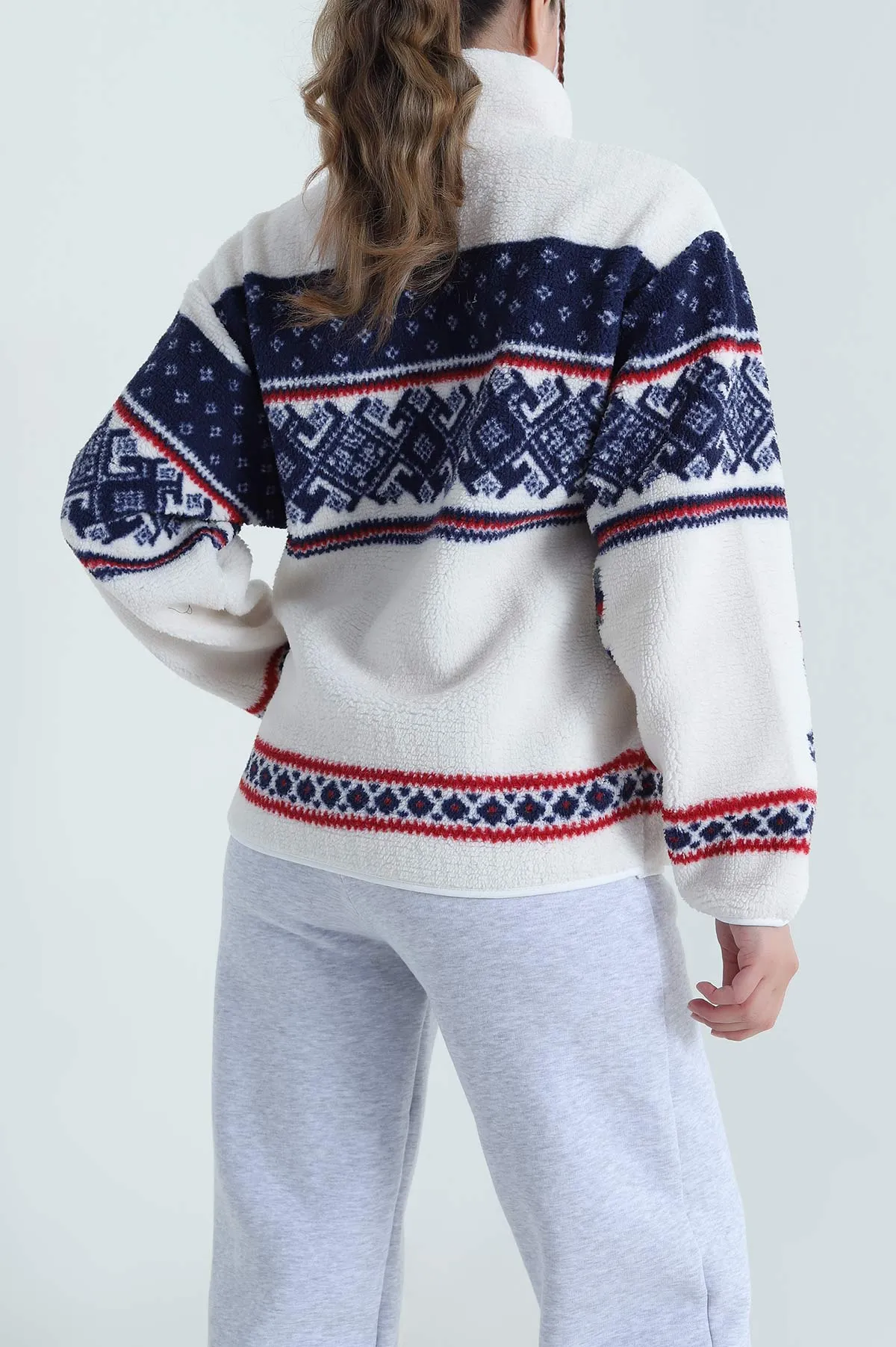 Lacivert Desenli Uzun Kollu Teddy Kadın Sweat 482453