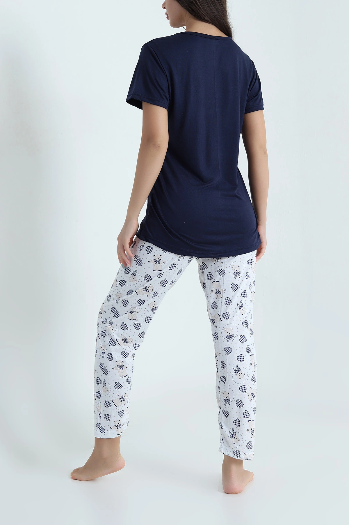 Lacivert Desenli Viskon Kadın Pijama Takımı 466618