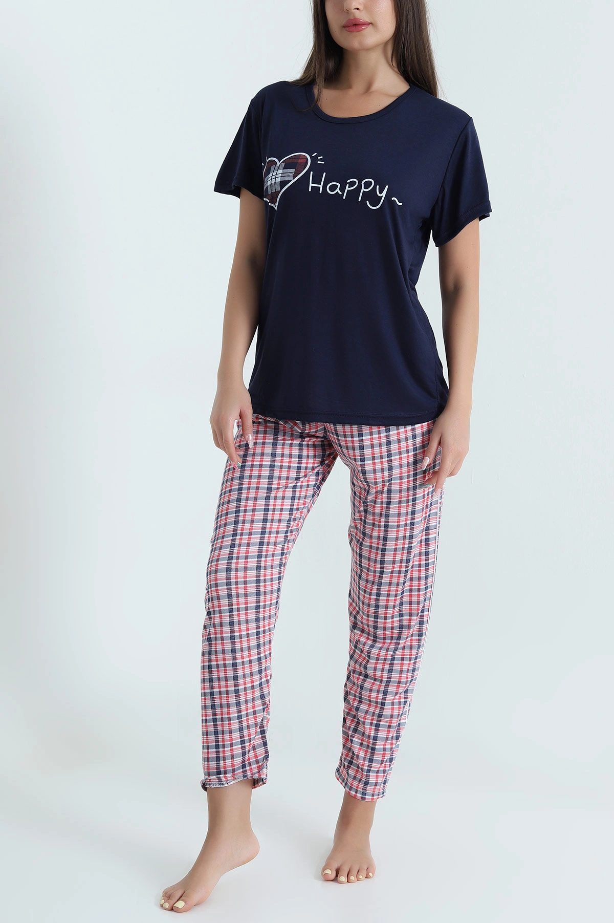 Lacivert Desenli Viskon Kadın Pijama Takımı 466627