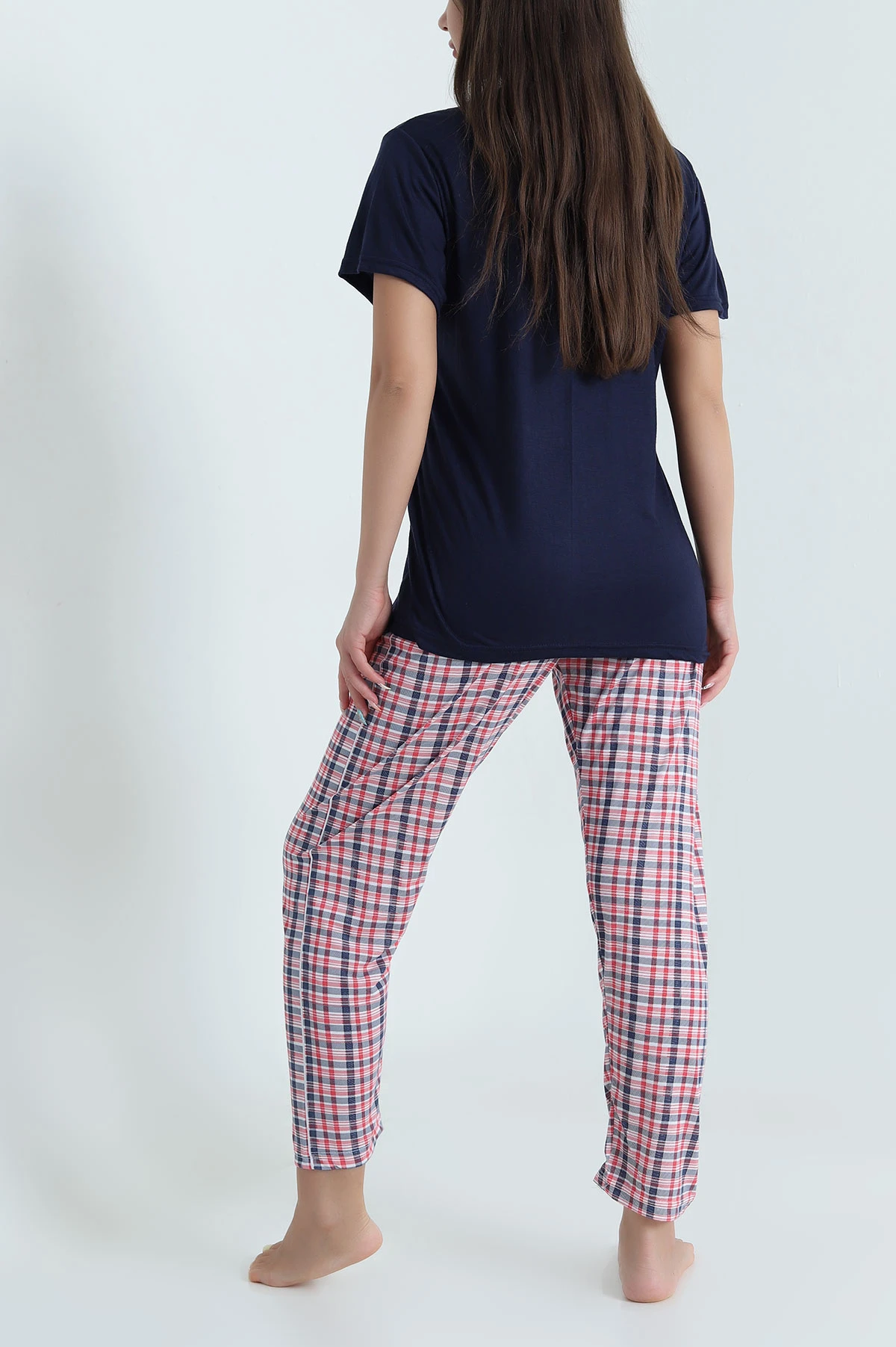 Lacivert Desenli Viskon Kadın Pijama Takımı 466627