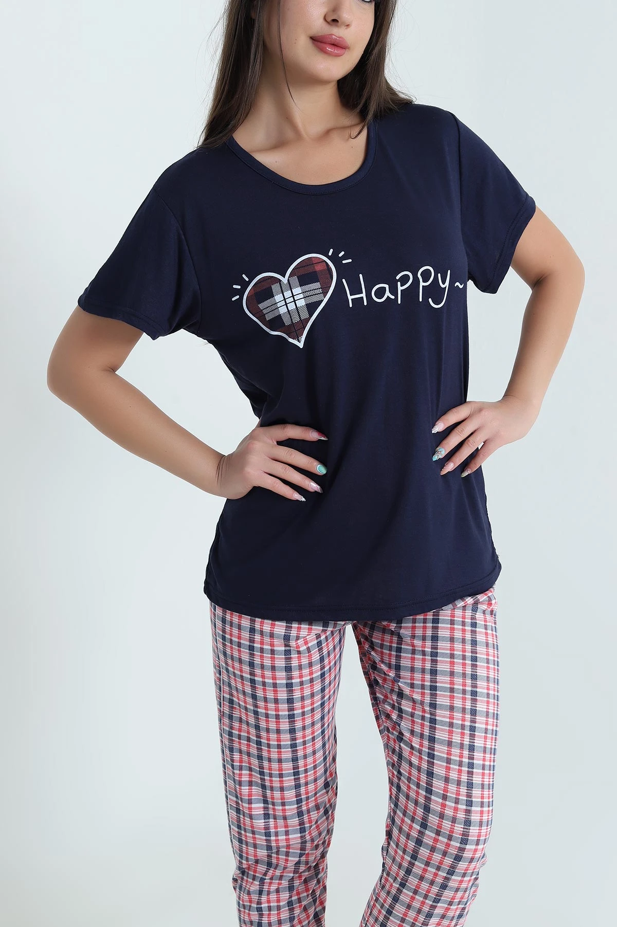 Lacivert Desenli Viskon Kadın Pijama Takımı 466627