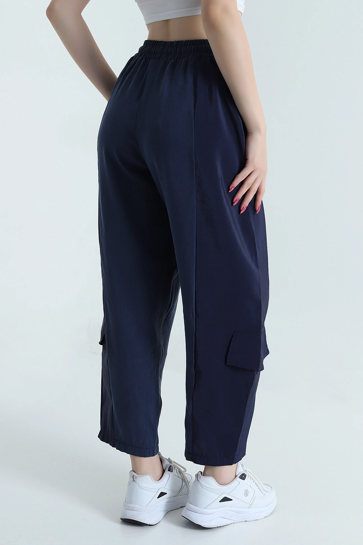Lacivert Diagonel Tencel Kadın Kargo Pantolon 475769