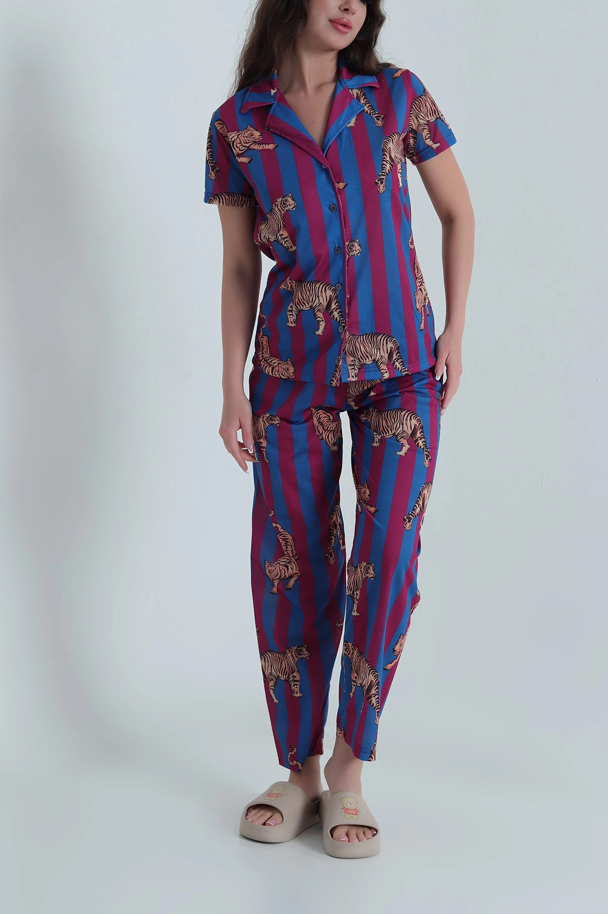 Lacivert Digital Baskılı Kadın Pijama Takımı 459201