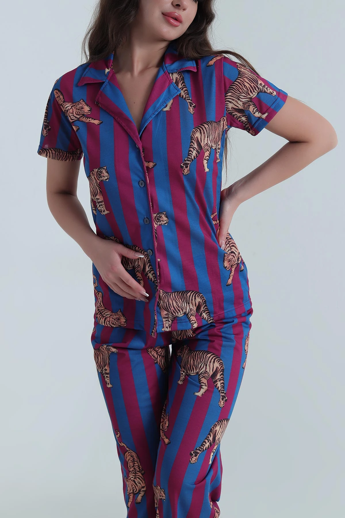 Lacivert Digital Baskılı Kadın Pijama Takımı 459201
