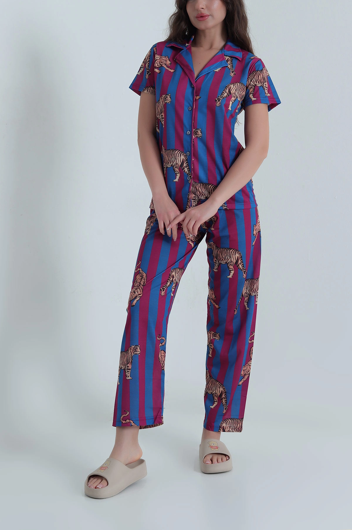 Lacivert Digital Baskılı Kadın Pijama Takımı 459201