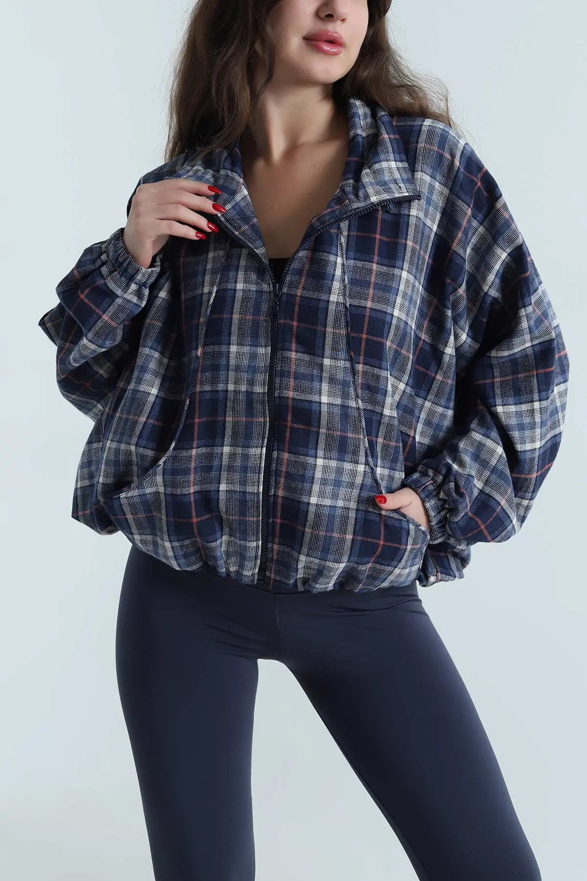 Lacivert Dik Yaka Reglan Kadın Ceket 496032