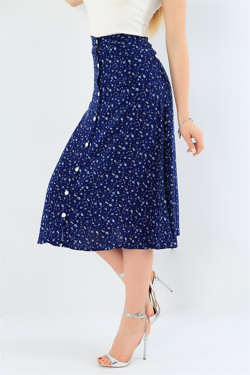 Lacivert Dokuma Viskon Etek 29612B