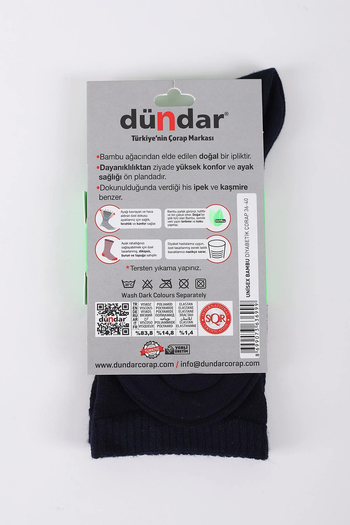 Lacivert Dört Mevsim Unisex Bambu Diyabetik Çorap (36-40) 423030