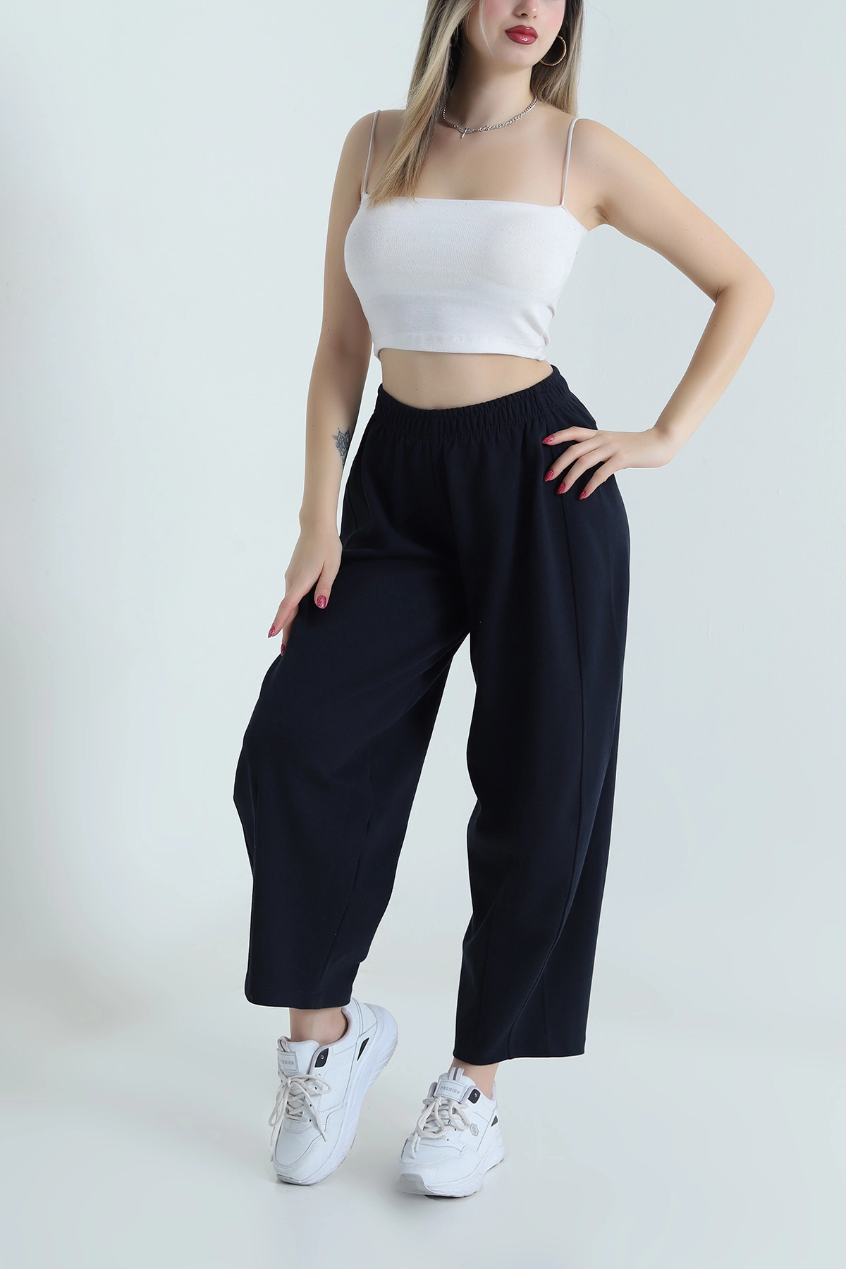 Lacivert Double Face Bol Paça Kadın Pantolon 493246