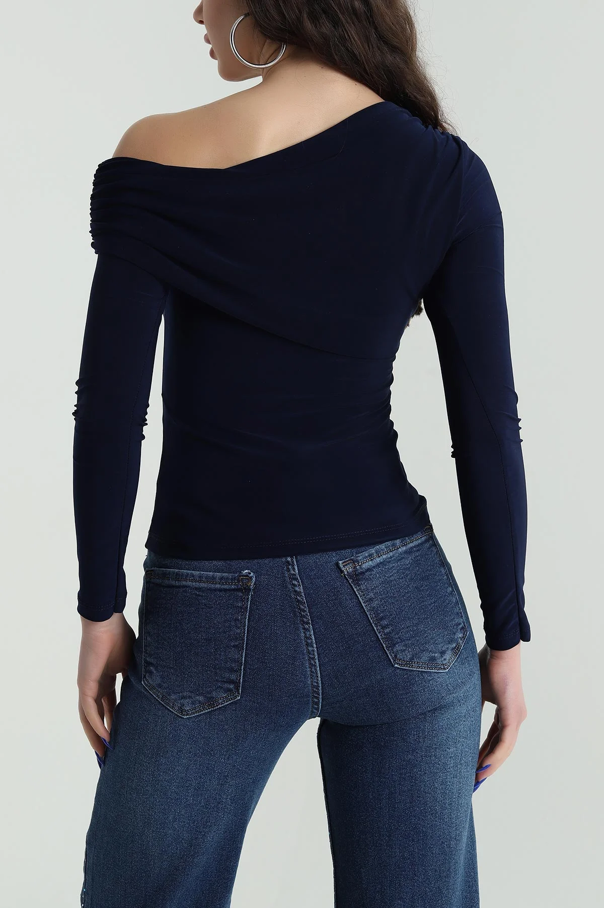 Lacivert Drapeli Sendy Kadın Bluz 425999