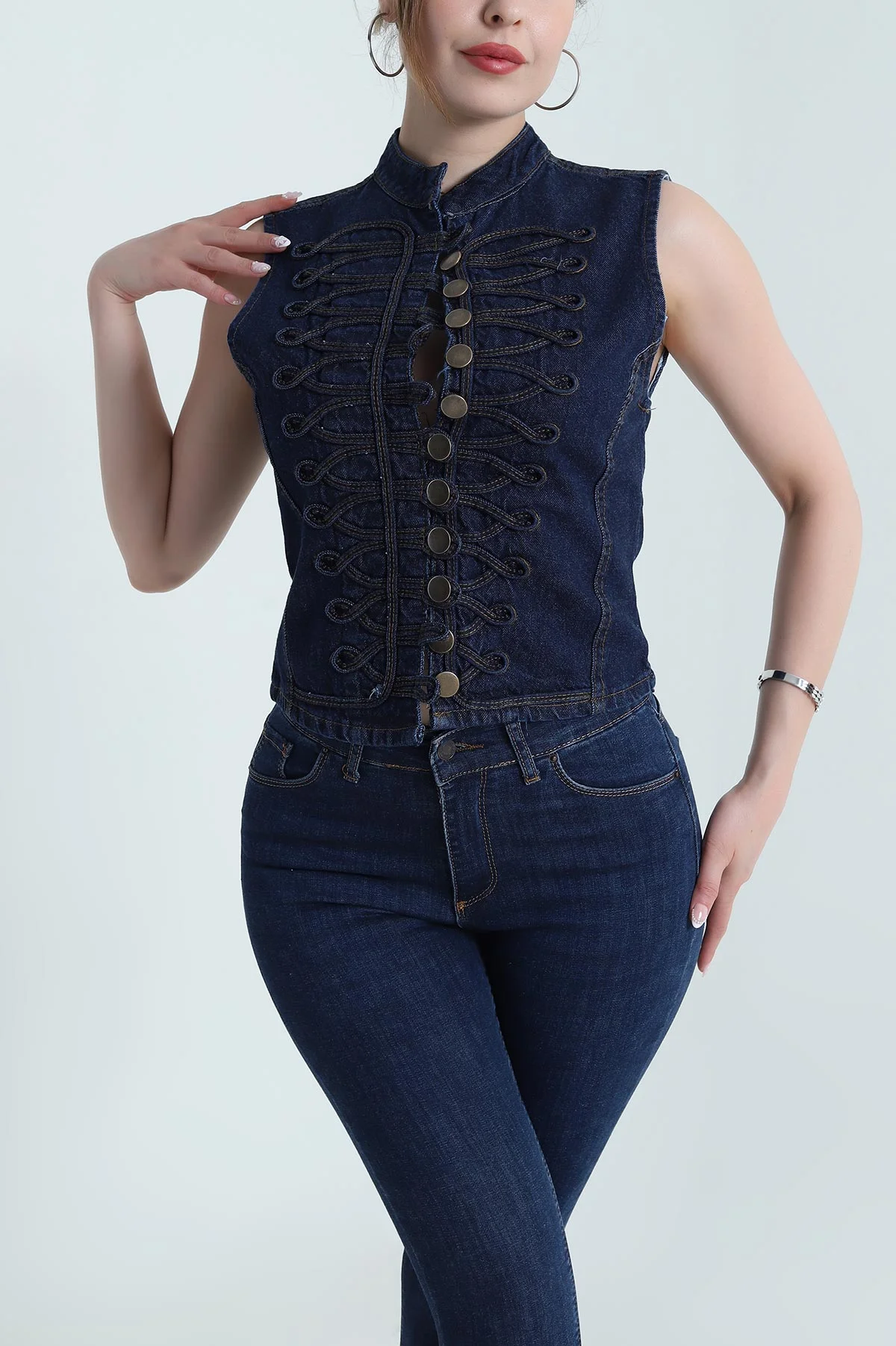 Lacivert Düğmeli Denim Kadın Ceket 474400