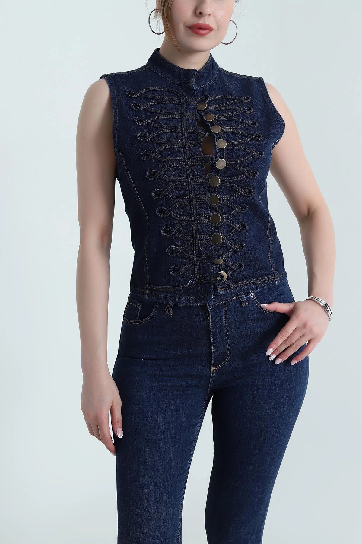 Lacivert Düğmeli Denim Kadın Ceket 474400