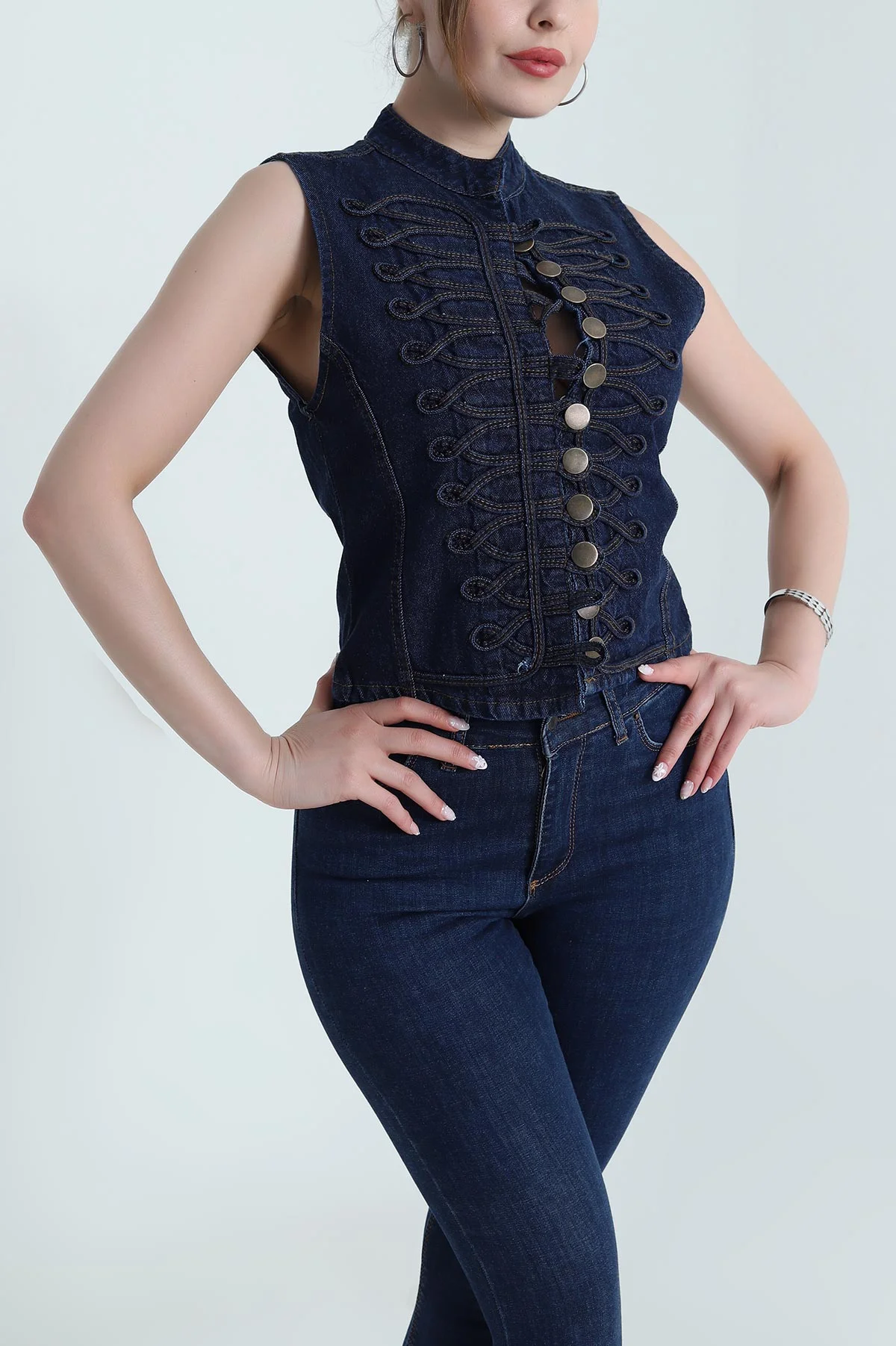 Lacivert Düğmeli Denim Kadın Ceket 474400