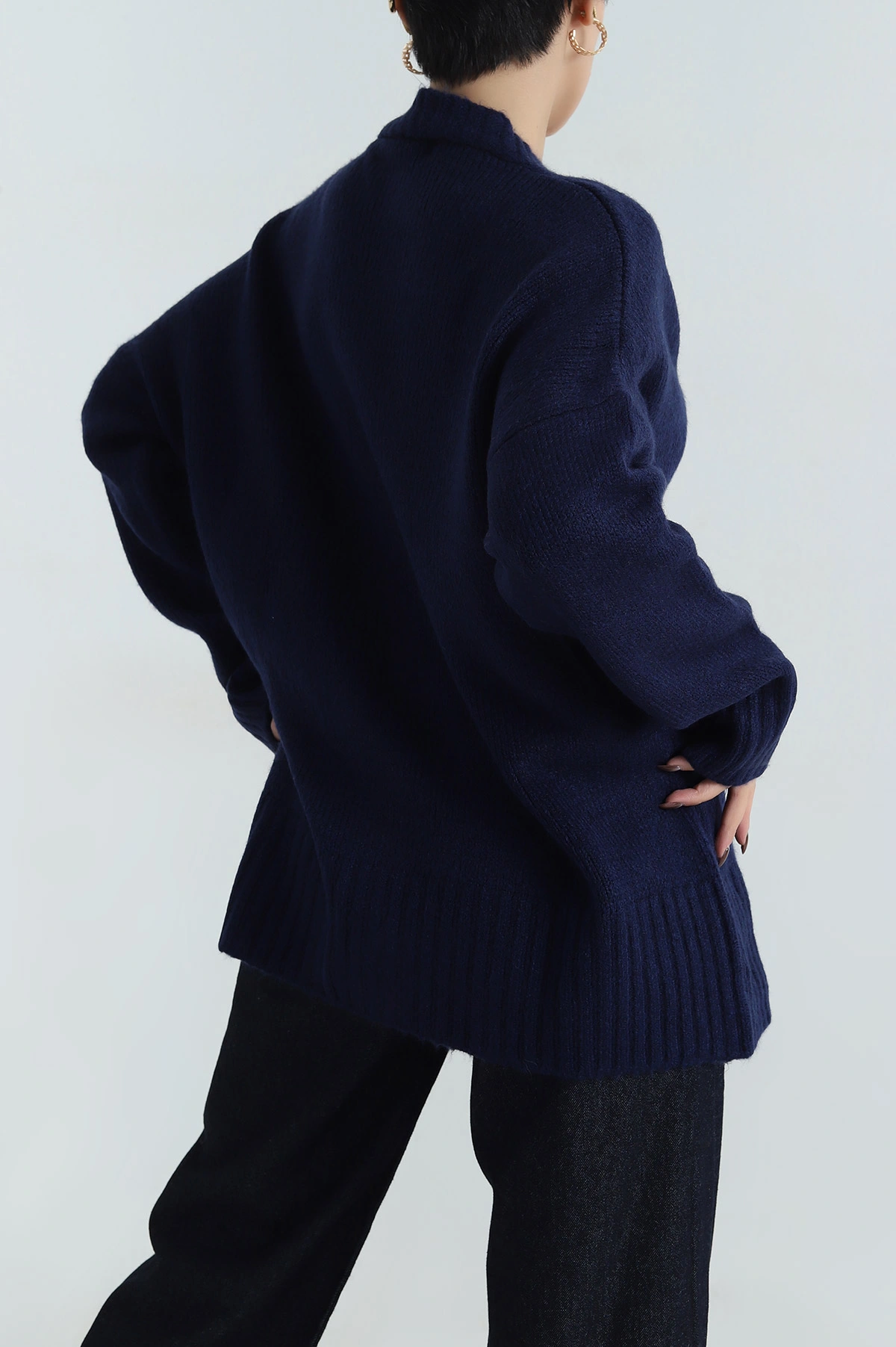 Lacivert Düğmeli Oversize Kadın Triko Hırka 412283