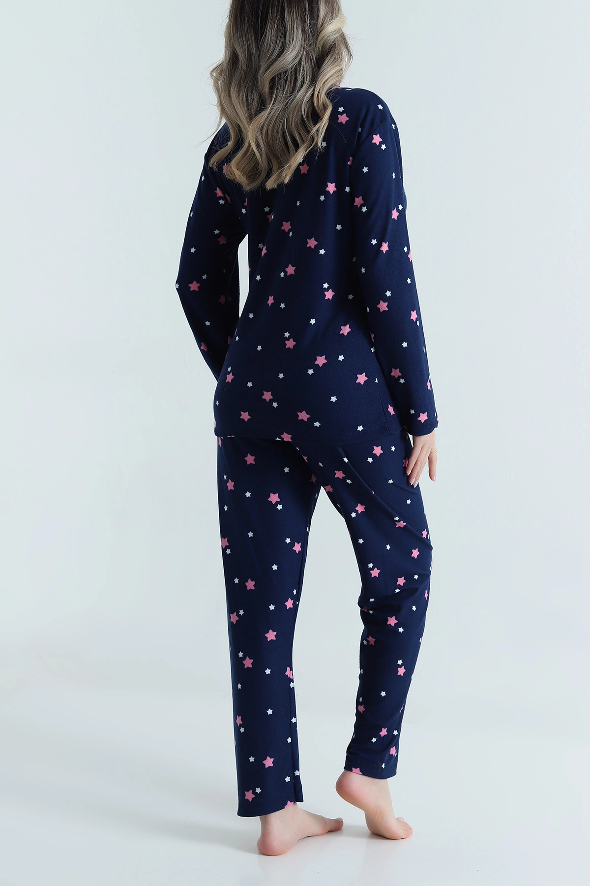 Lacivert Düğmeli Süet Kadın Pijama Takımı 490740