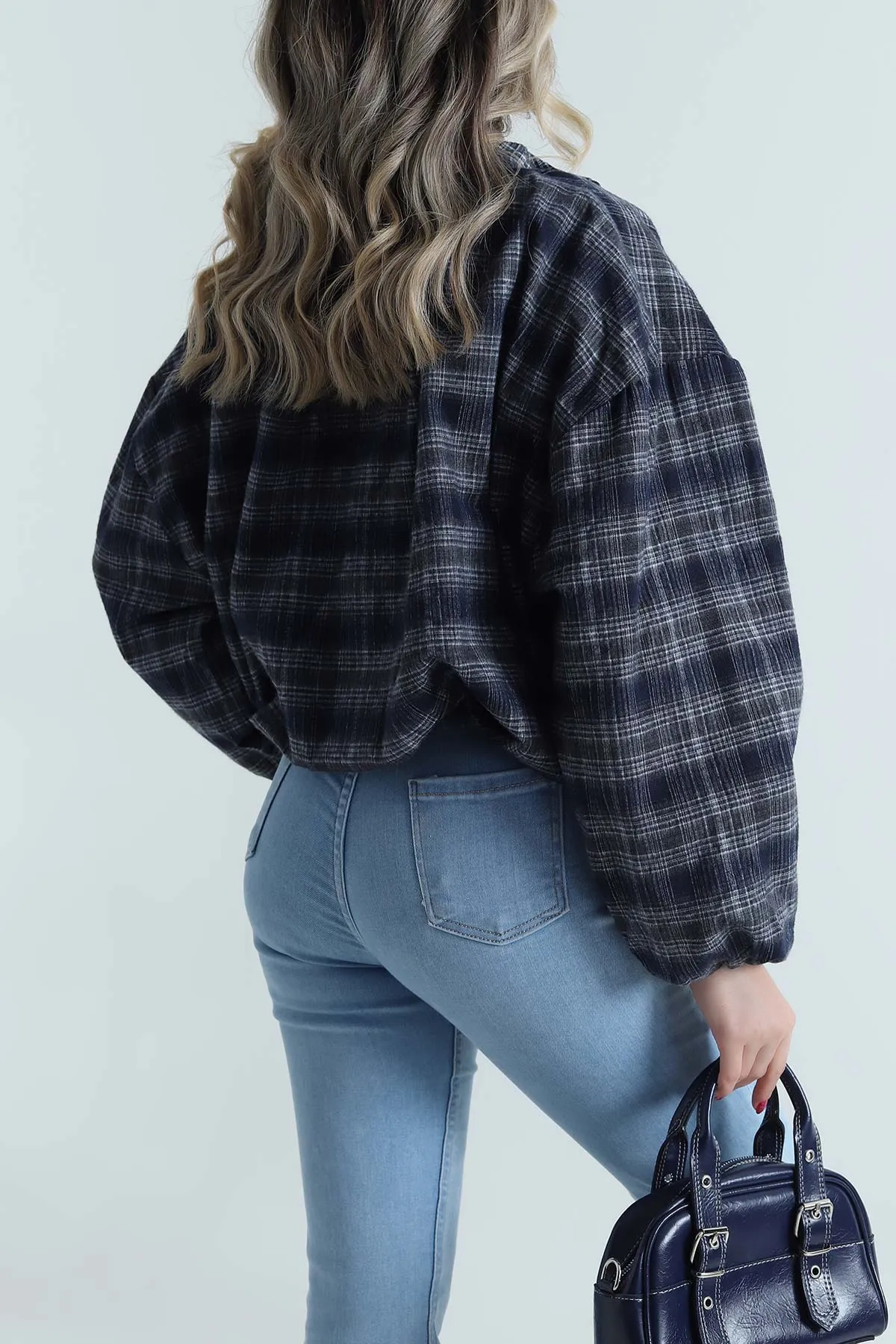 Lacivert Ekose Bomber Kadın Mevsimlik Mont 493468