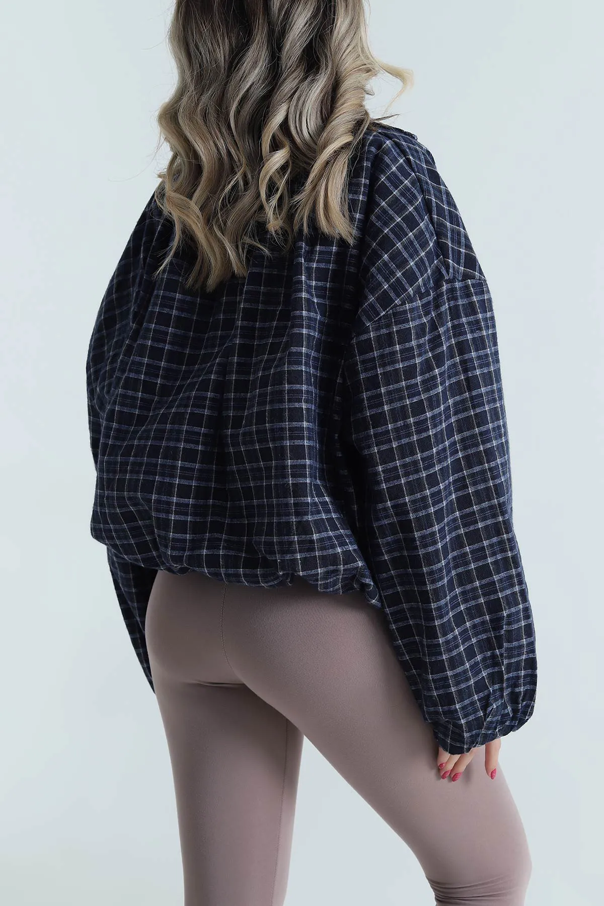 Lacivert Ekose Bomber Kadın Mevsimlik Mont 493470