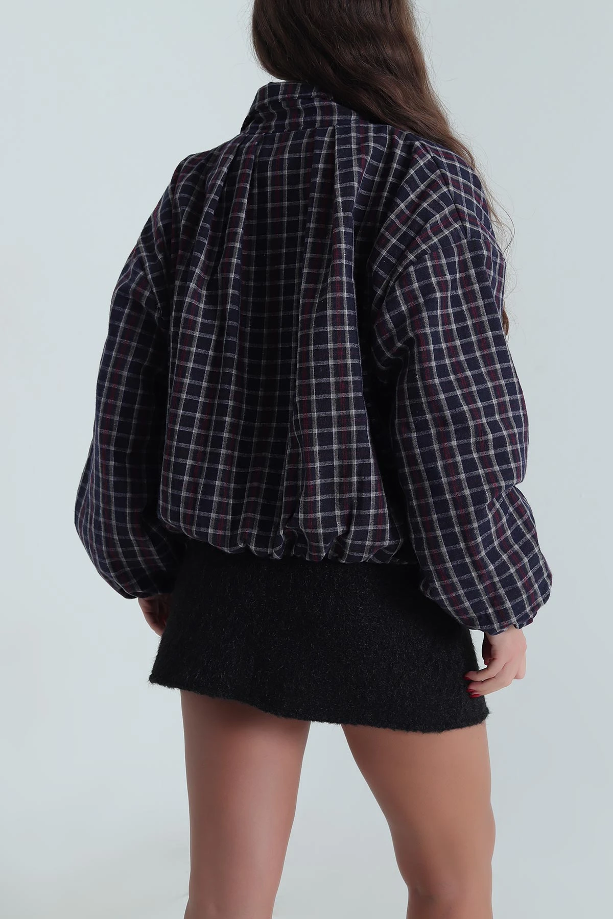 Lacivert Ekose Bomber Kadın Mevsimlik Mont 493721