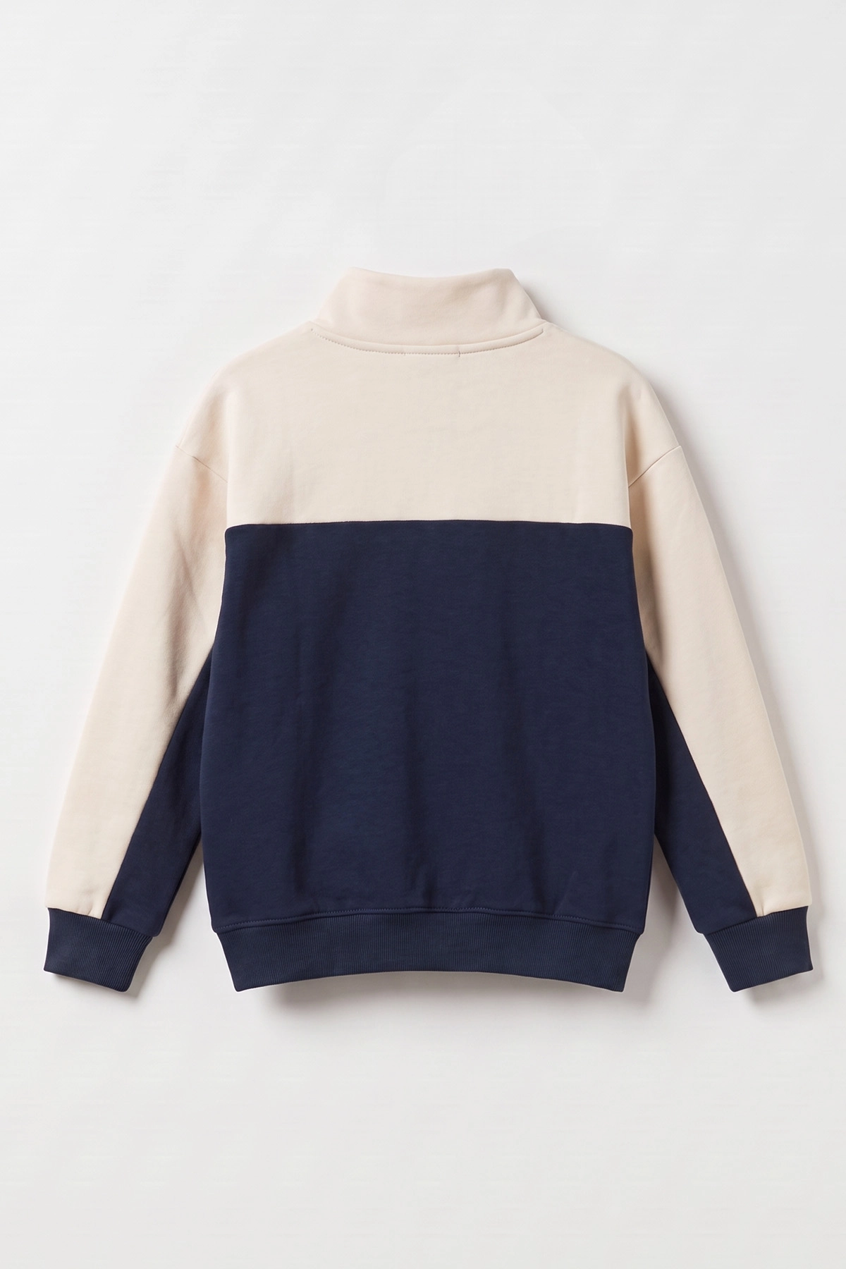 Lacivert Ekru (5-12 Yaş) Sports Baskılı Yarım Fermuarlı 3 İp Şardonlu Erkek Çocuk Sweatshirt 481750