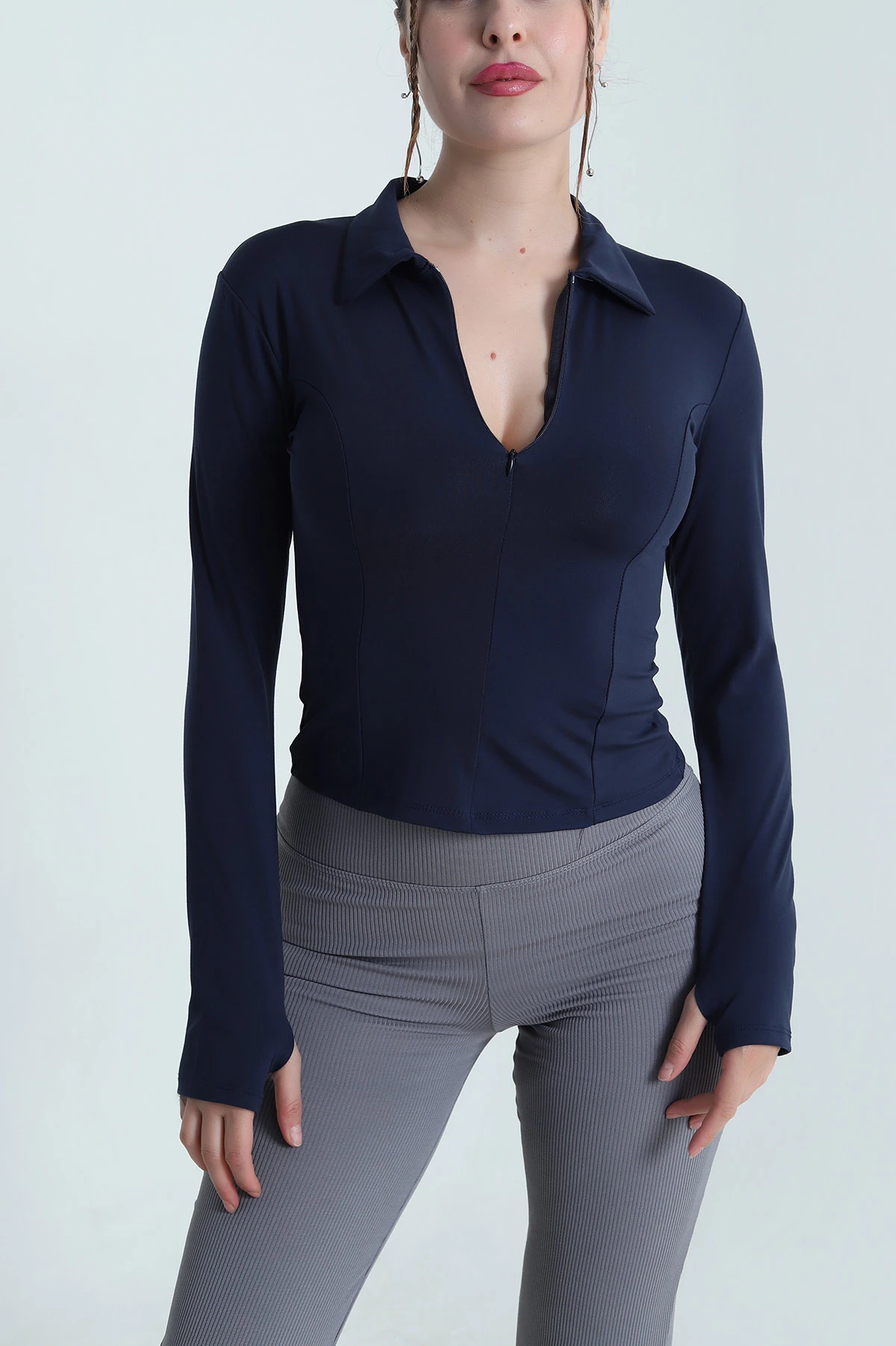 Lacivert Fermuarlı Belize Kadın Bluz 482777
