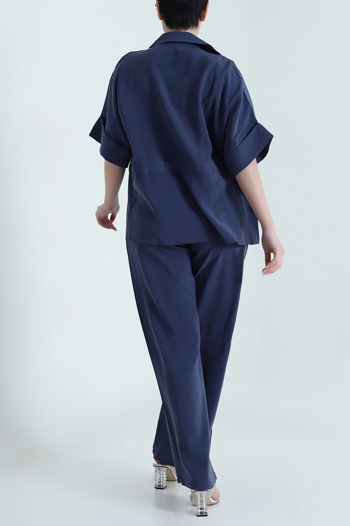 Lacivert Fermuarlı Cepli Tencel Kadın İkili Takım 459984