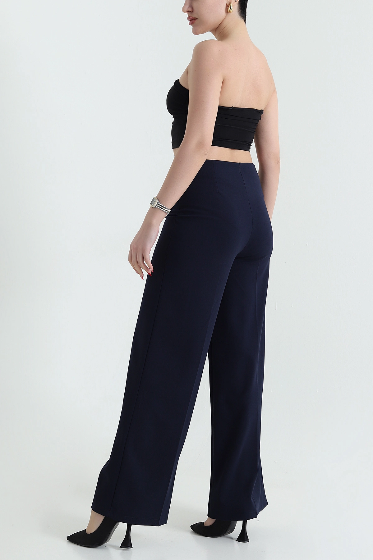 Lacivert Fermuarlı Crep Kadın Pantolon 435683