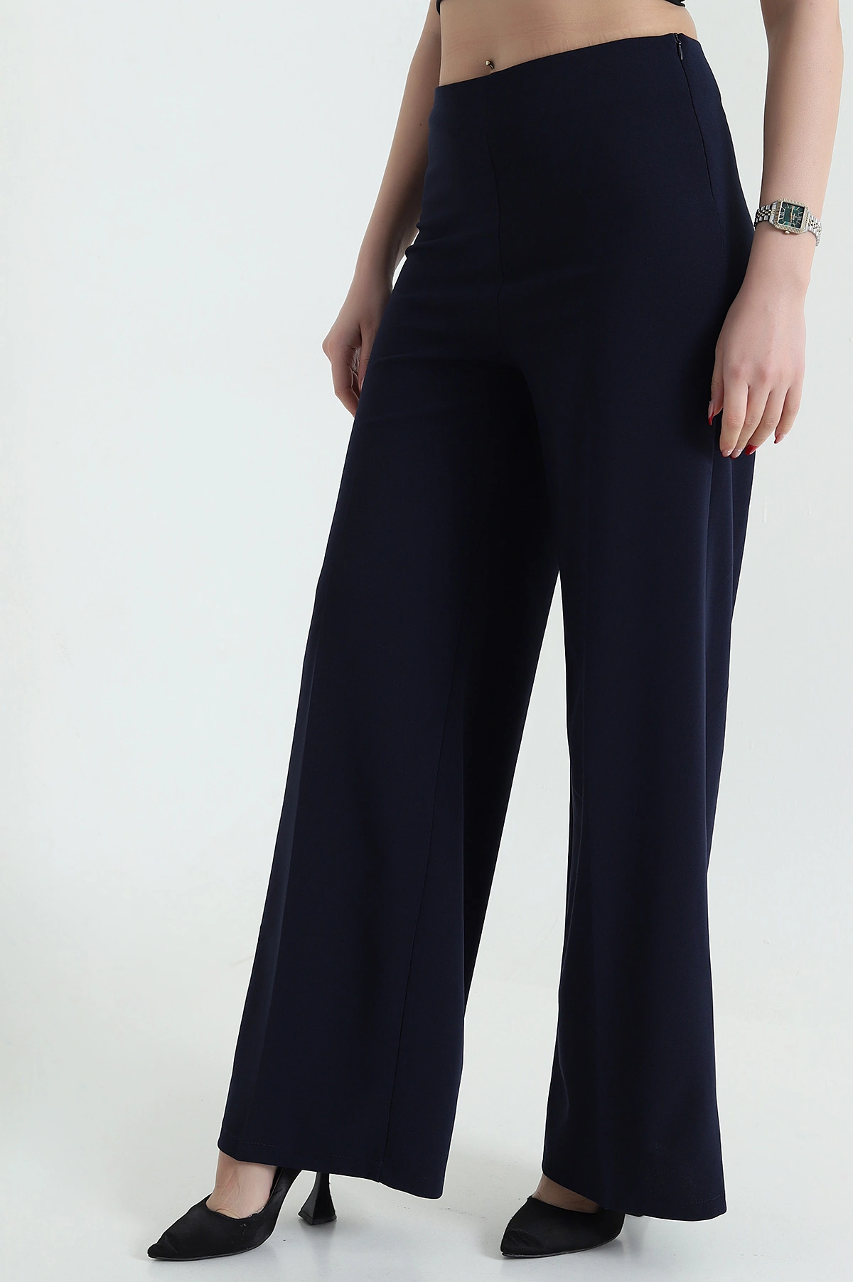Lacivert Fermuarlı Crep Kadın Pantolon 435683